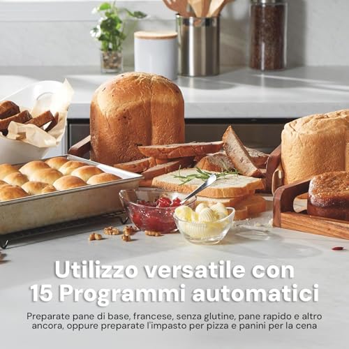 Wintem Macchina per Pane 600W con 15 Programmi Nero e Argento   Antiaderente e Display LCD   Prepara Pane Bianco, Integrale, Senza Glutine, Brioche e Impasti per Dolci   Capacità 907,2g : Amazon.it: Casa e cucina