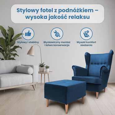 Fotel uszak z podnóżkiem Jane, granatowy