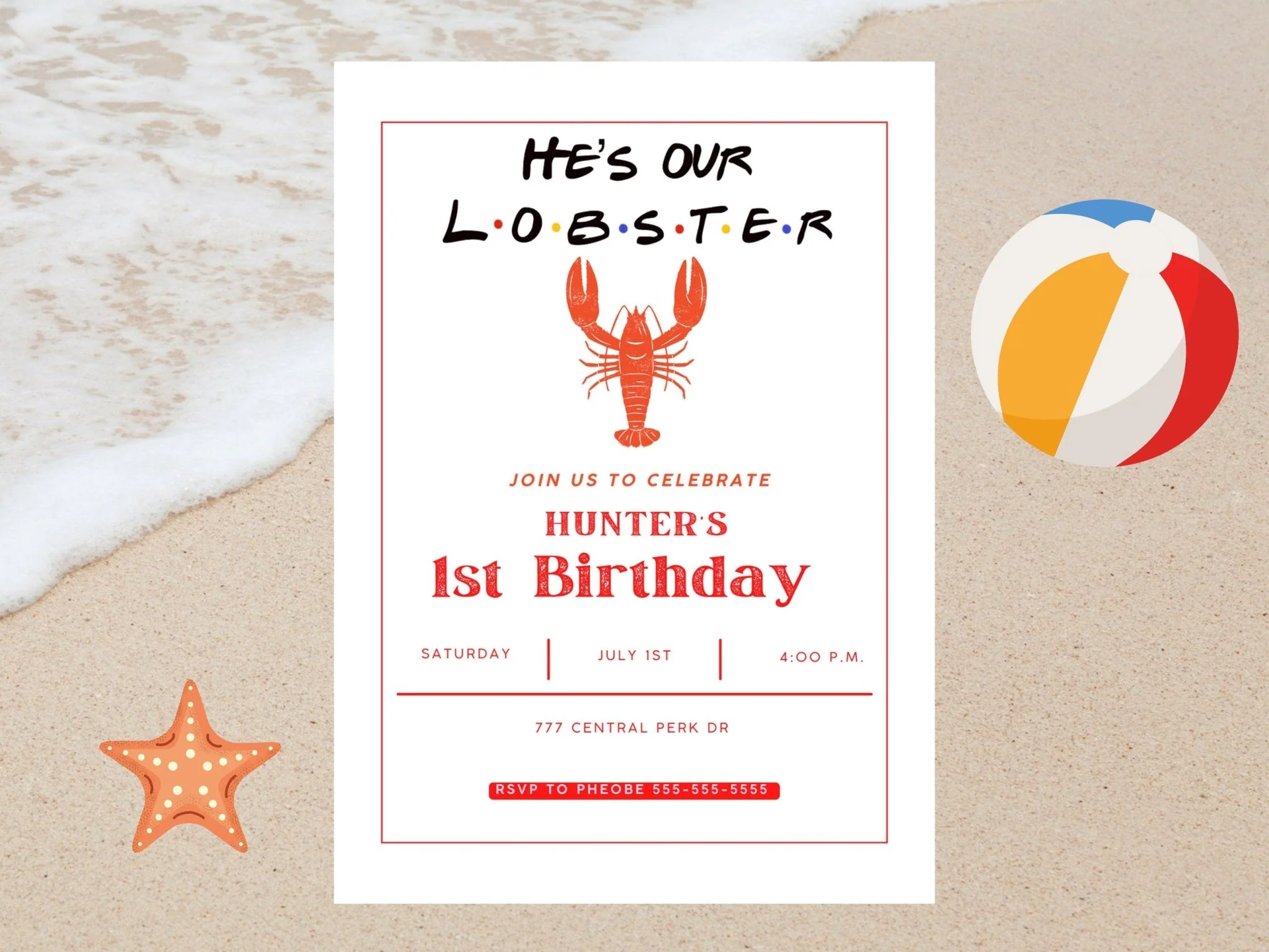Lobster Theme Birthday Party Invitation Template