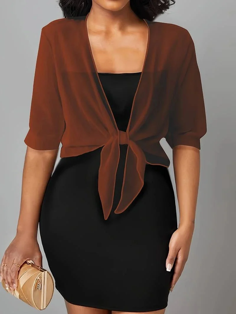 Transparente Damen-Bluse mit Bindeknoten und 3/4-?rmeln