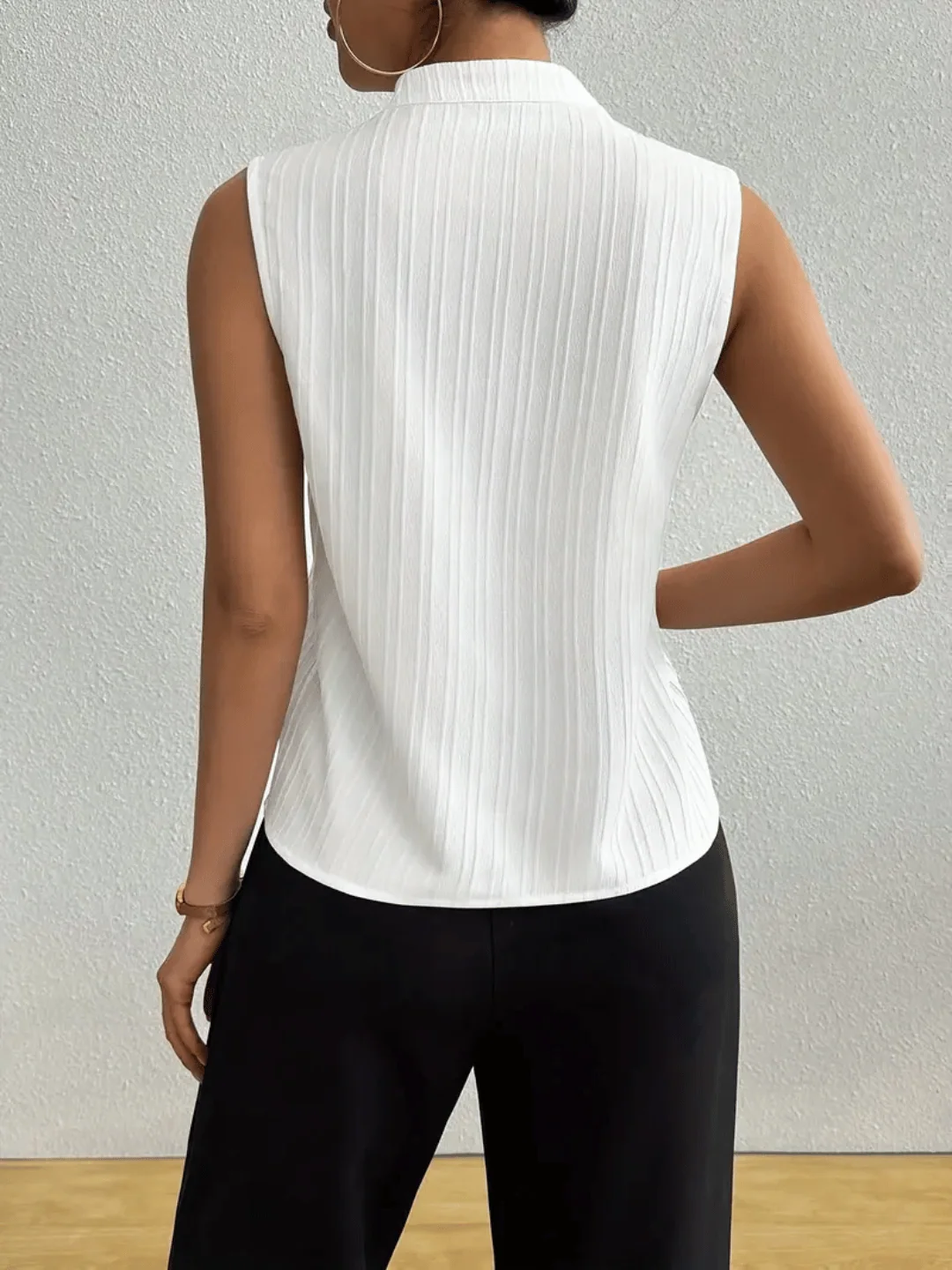 ?rmellose Bluse f��r Damen mit Streifenmuster | Elegantes Business Top mit Stehkragen und V-Ausschnitt f��r das B��ro