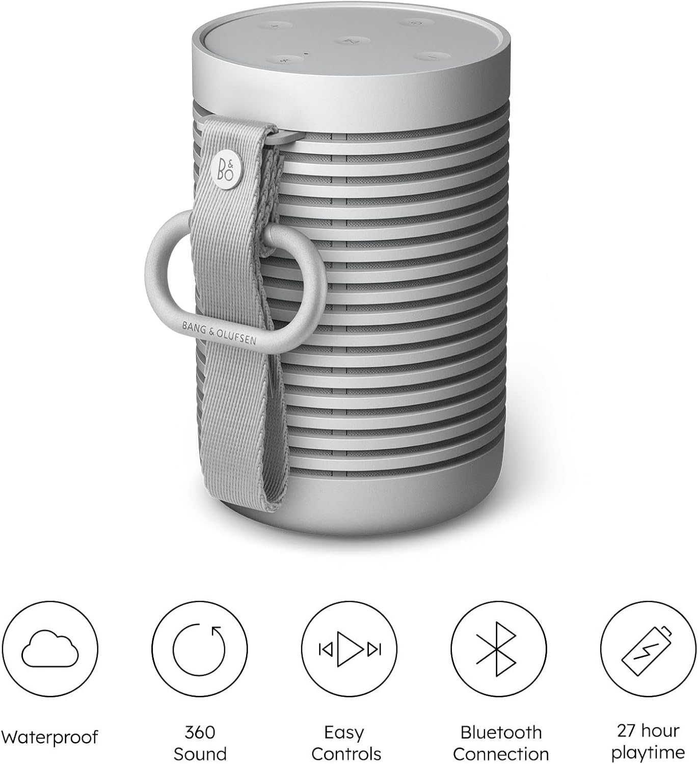 Bang & Olufsen Beosound Explore – Kabelloser tragbarer Bluetooth Outdoor-, Heim- und Reise, 27 Stunden Akkulaufzeit, wasserdichter 360° Lautsprecher + USB-C Ladekabel - Schwarz Anthracite