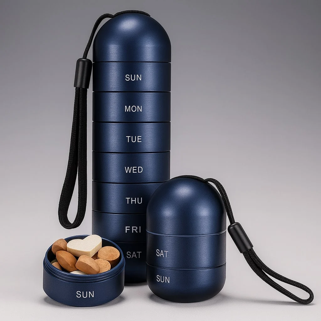 Aluminium Aufbewahrungsbox mit 7 Fächern - Reisebox für Tabletten & Vitamine