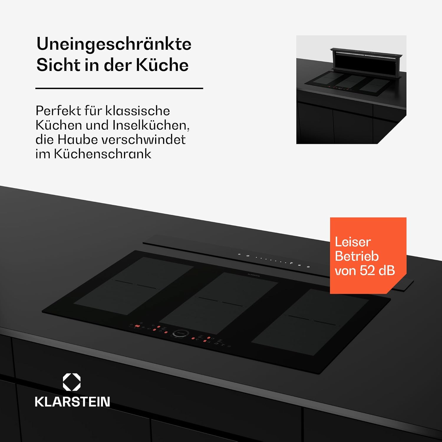 Klarstein Downdraft-Dunstabzugshaube, Versenkbare Abzugshaube, Leise Dunstabzugshauben mit Filter, Dunstabzugshaube 60cm, Umluft/Abluft Dunsthaube mit 10 Stufen, Dunstabzug 576 m³/h Luftstrom