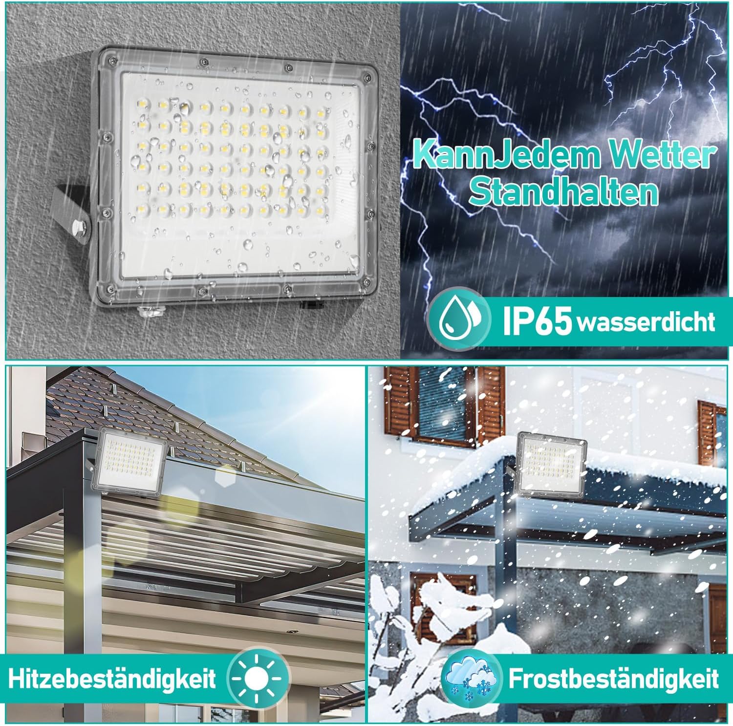 10x200W LED Strahler Außen, Superhell 19800LM Wandleuchte 6000K Kaltweiß Scheinwerfer, IP66 Wasserdicht Außenleuchte mit 100cm Kabel, für Hinterhof Auffahrt (kein Stecker)