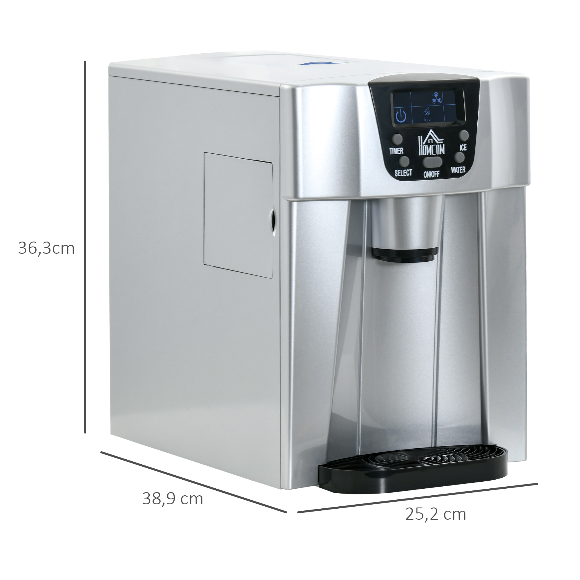 IJsblokjesmachine IJsblokjesmaker Ice-Maker, Timerfunctie, 25,2 cm x 38,9 cm x 36,3 cm, Zilver