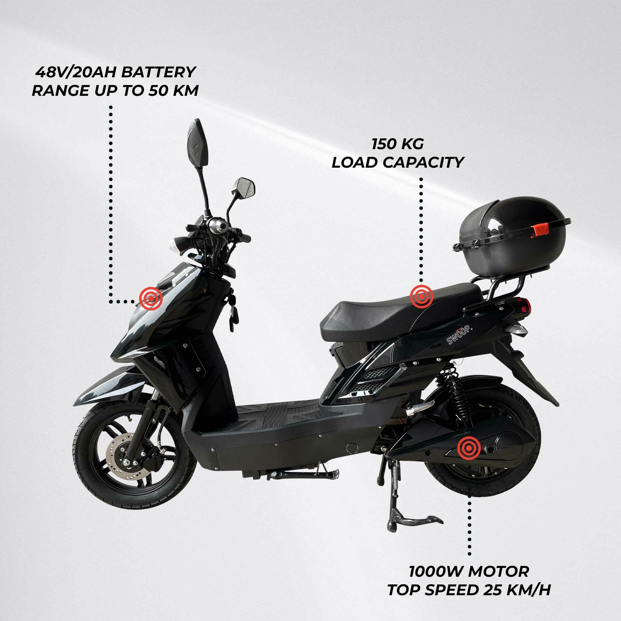 Swoop Elegante E-Scooter Elektroroller Schwarz 1000W