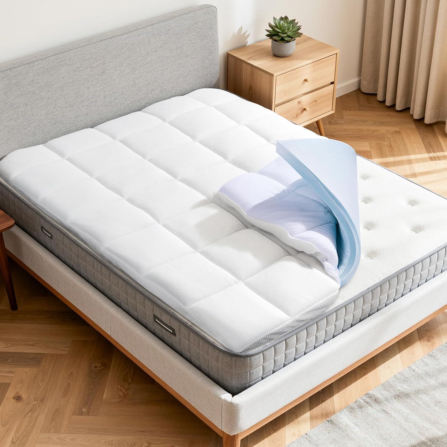 AAOBOSI Double Mattress Topper with Cooling Gel Foam and Quilted Cover