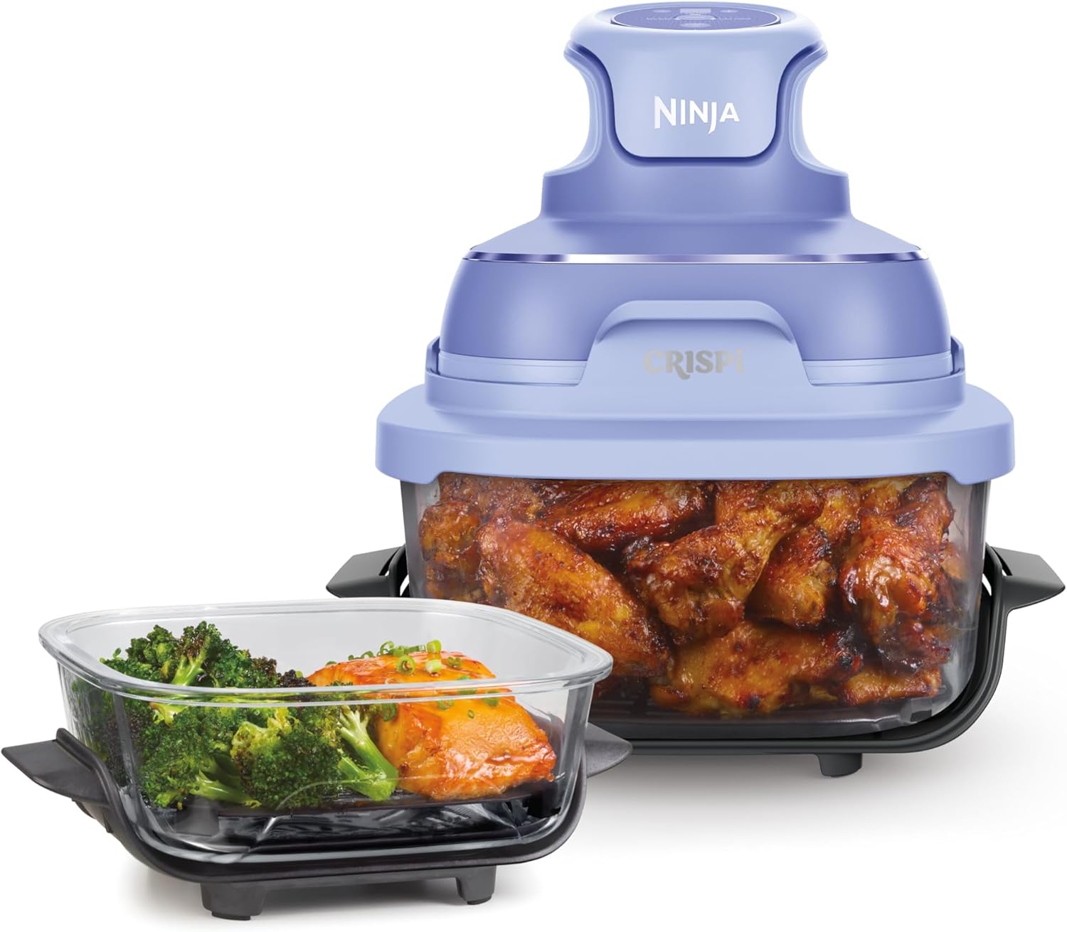 Ninja CRISPi Tragbare Heißluftfritteuse, 3,8 l & 1,4 l, 4-in-1: Heißluftfrittieren, Braten, Warmhalten, Aufknuspern, kompakt, 6 Portionen, 2 Glasbehälter & Deckel, 1700 W, Hellflieder FN101EUPR