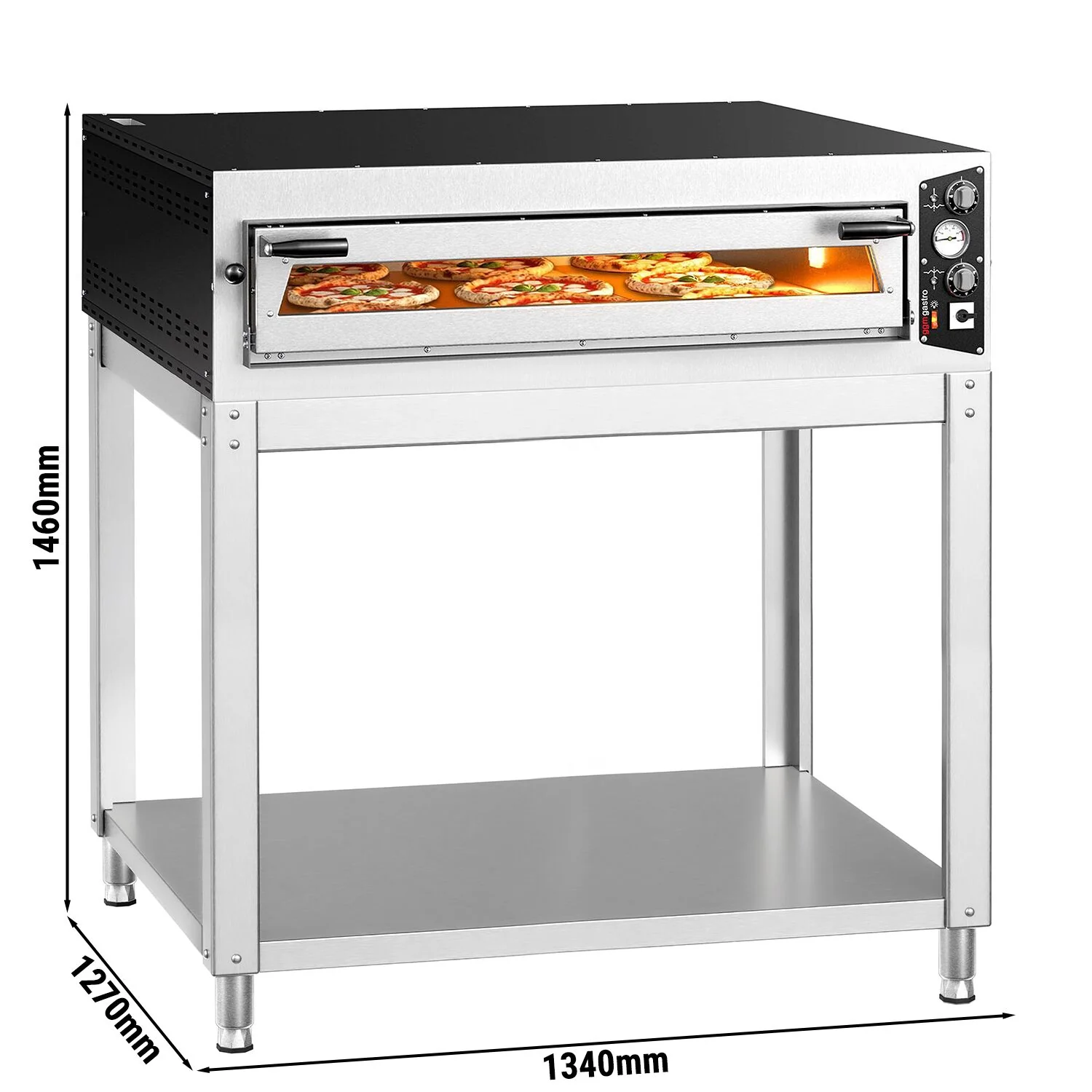 Elektrisk pizzaovn - 1340x1270 mm - 9x ? 34 cm (Bred) - opptil 450 ��C - manuell - stabelbar - inkl. understell
