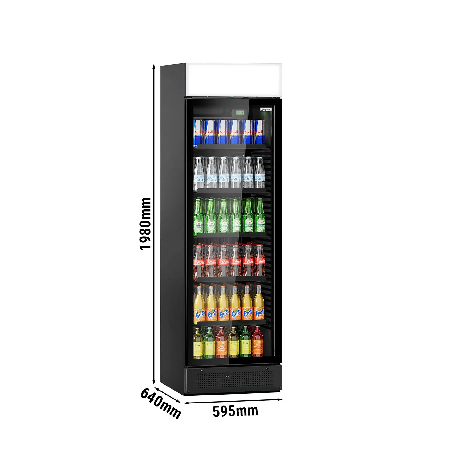 Displaykjøler - 595 mm - 345 l - digitalt display - med 1 glassdør & lyskasse & LED-belysning - svart