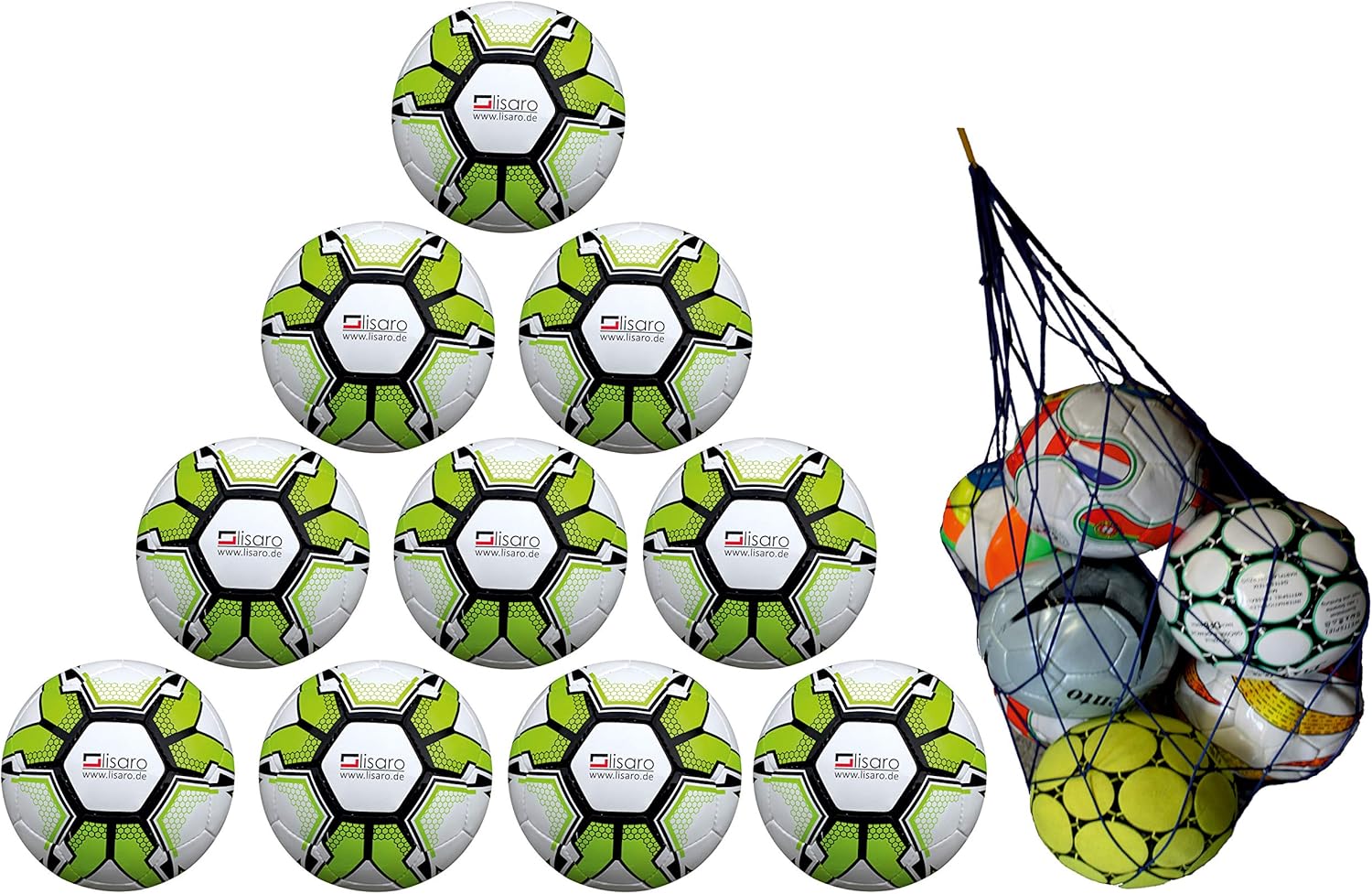 Lisaro 10 Fußbälle / 10er Ballpaket Soccerlite Gr. 5 | 290g + Gratis Ball-Netz | Top-Jugend-Ball