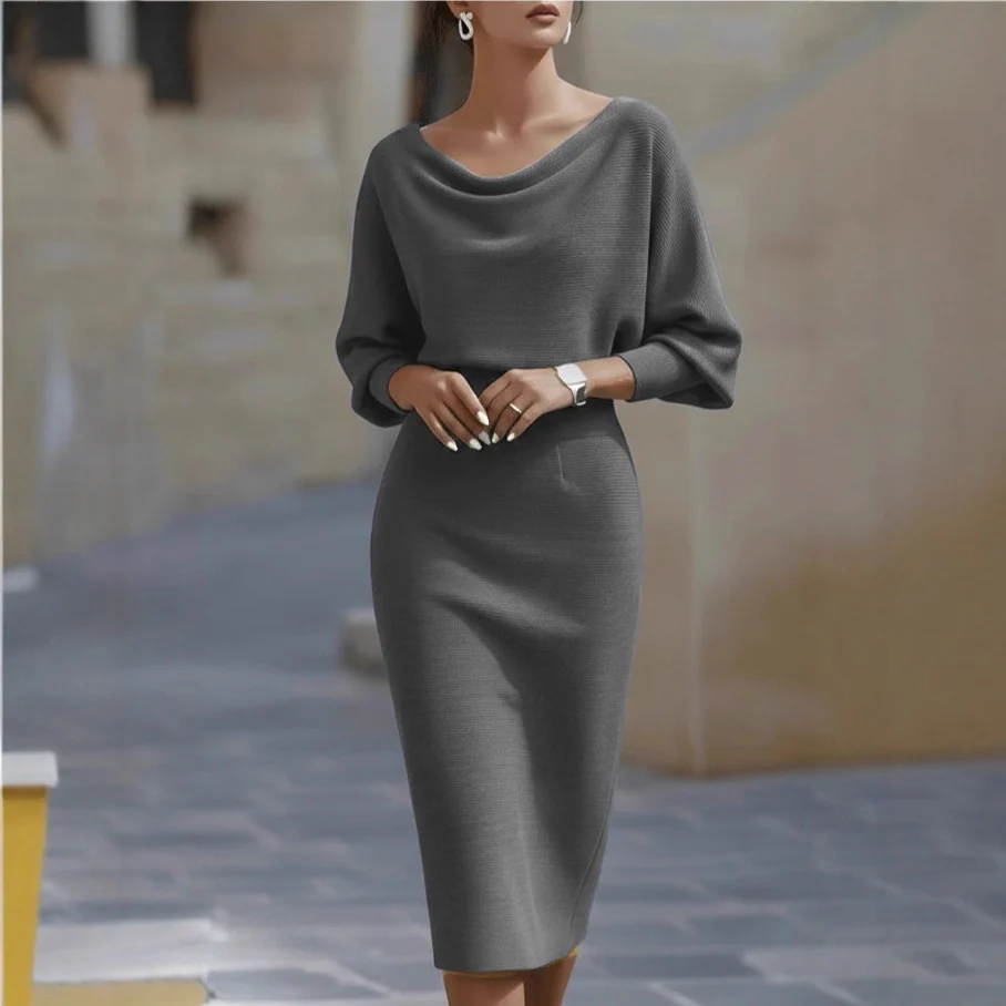 Wei?es Midi-Kleid mit drapierten Fledermaus?rmeln