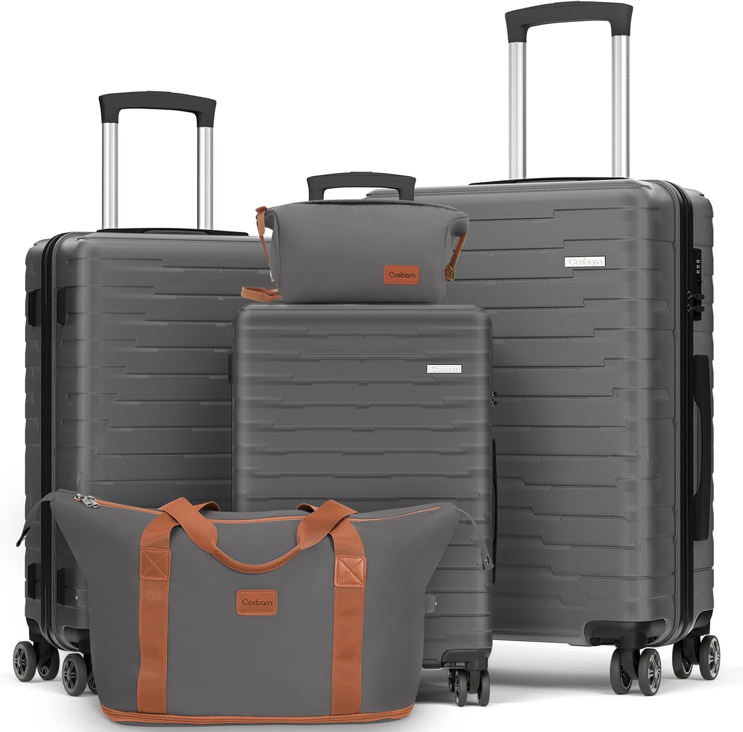 5-piece luggage set with wheels. ABS hardshell suitcase with spinner wheels