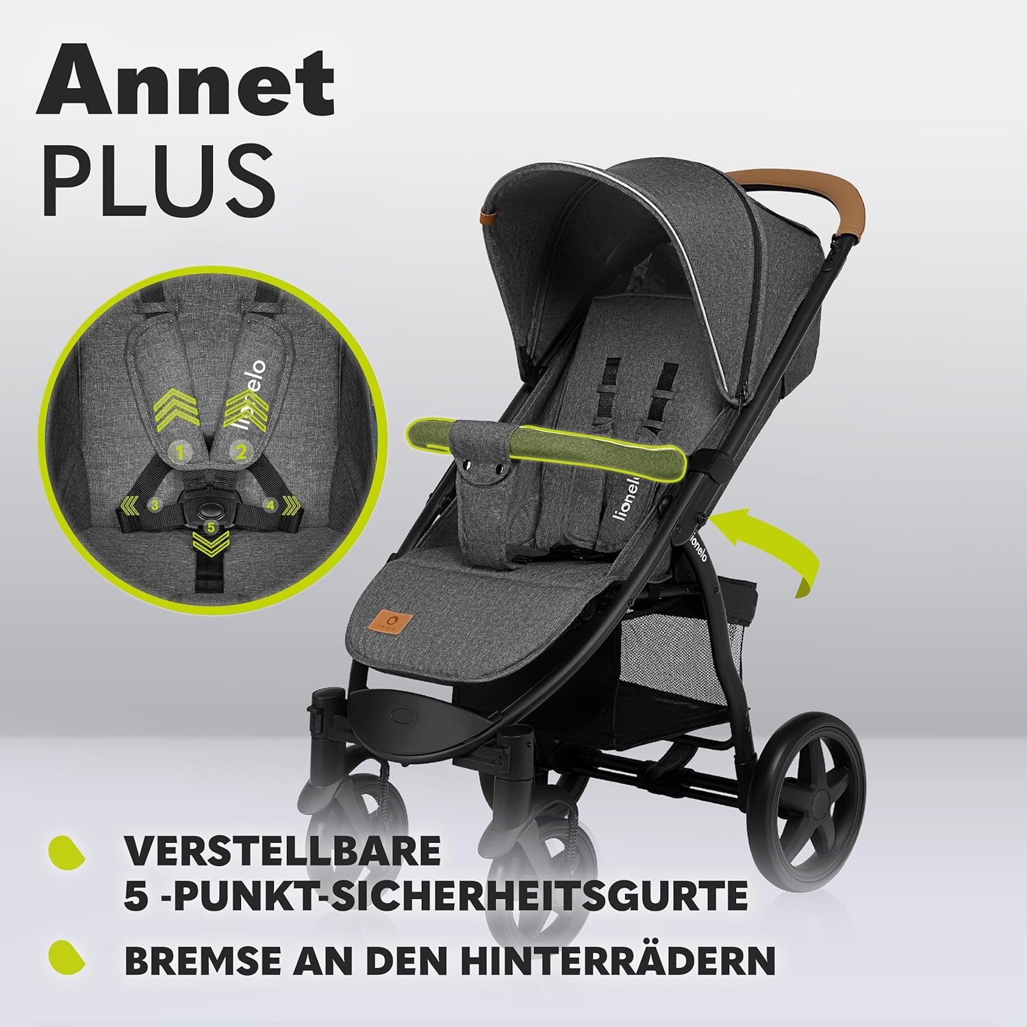 LIONELO Annet Plus Buggy bis 22 kg mit Liegefunktion, Kinderwagen klein zusammenklappbar mit Zubehör, Eva-Schaum-Räder, Moskitonetz, Fußdecke Getränkehalter, Korb