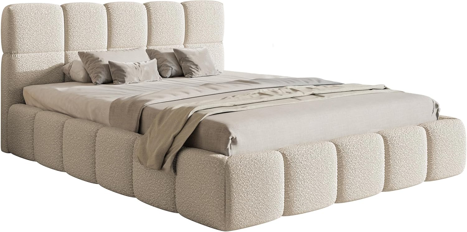 Selsey Bett Polsterbett Mit Stauraum Bettkasten 180 x 200 cm Boucle Gewebe Reißfest Cloudy Hellbeige