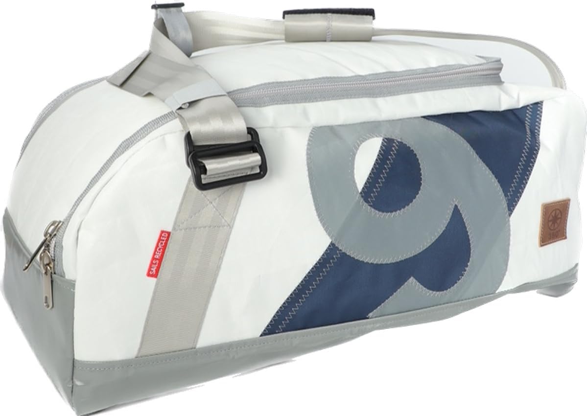 Sporttasche Container XL Segeltuch Weiss/Blau Zahl Grau