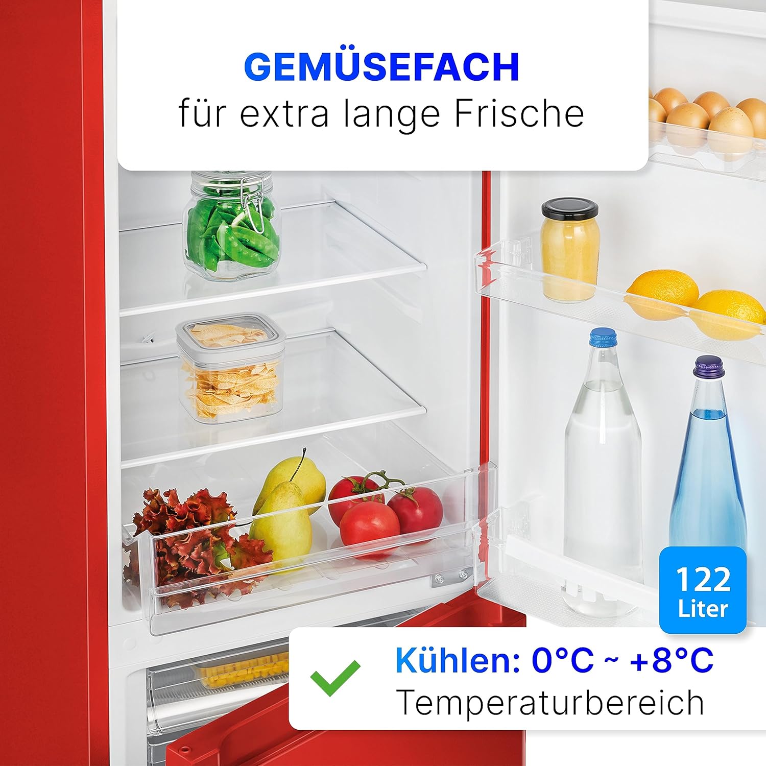 Bomann Fridge-Freezer KG 320.2, 143 cm High, Fridge-Freezer with 175 Litre Capacity, 3 Shelves and 3 Drawers, Door Stop Replaceable, Quiet Fridge-Freezer 39 dB, Black