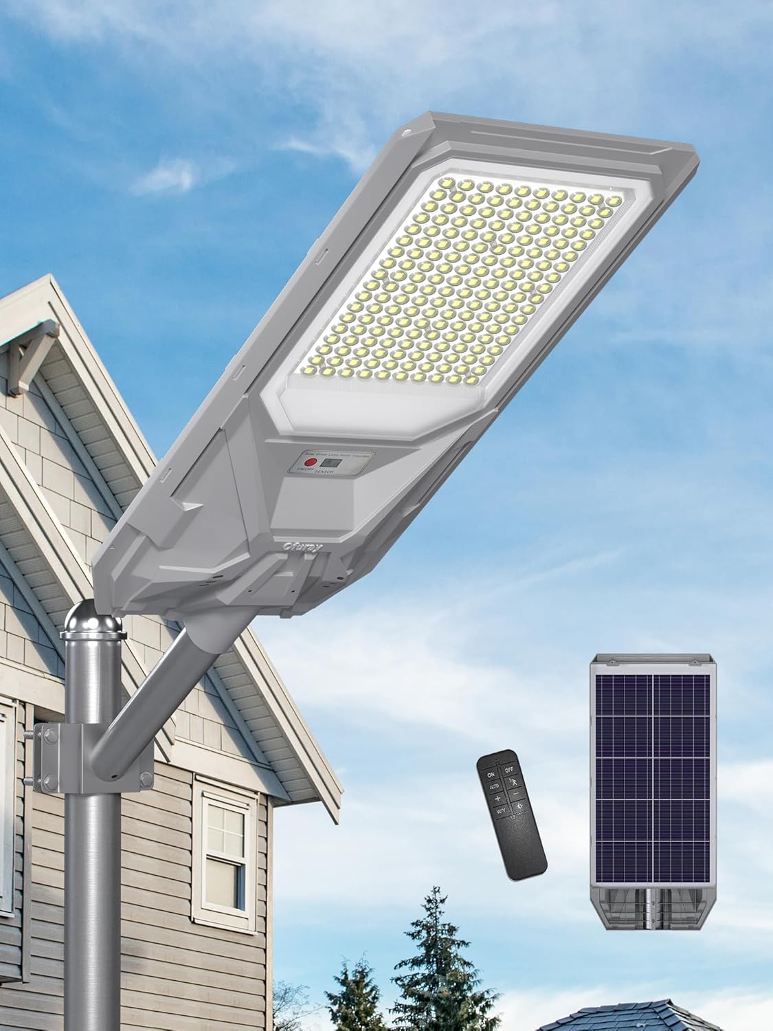 Ofuray Of-6500W Solar Straßenlaterne für Außen, Solarlampen mit Bewegungssensor, 6500k Led Solarstrahler Dämmerung bis zum Morgengrauen, IP67 Wasserdichte Flutlicht Aussen für Gärten Garage