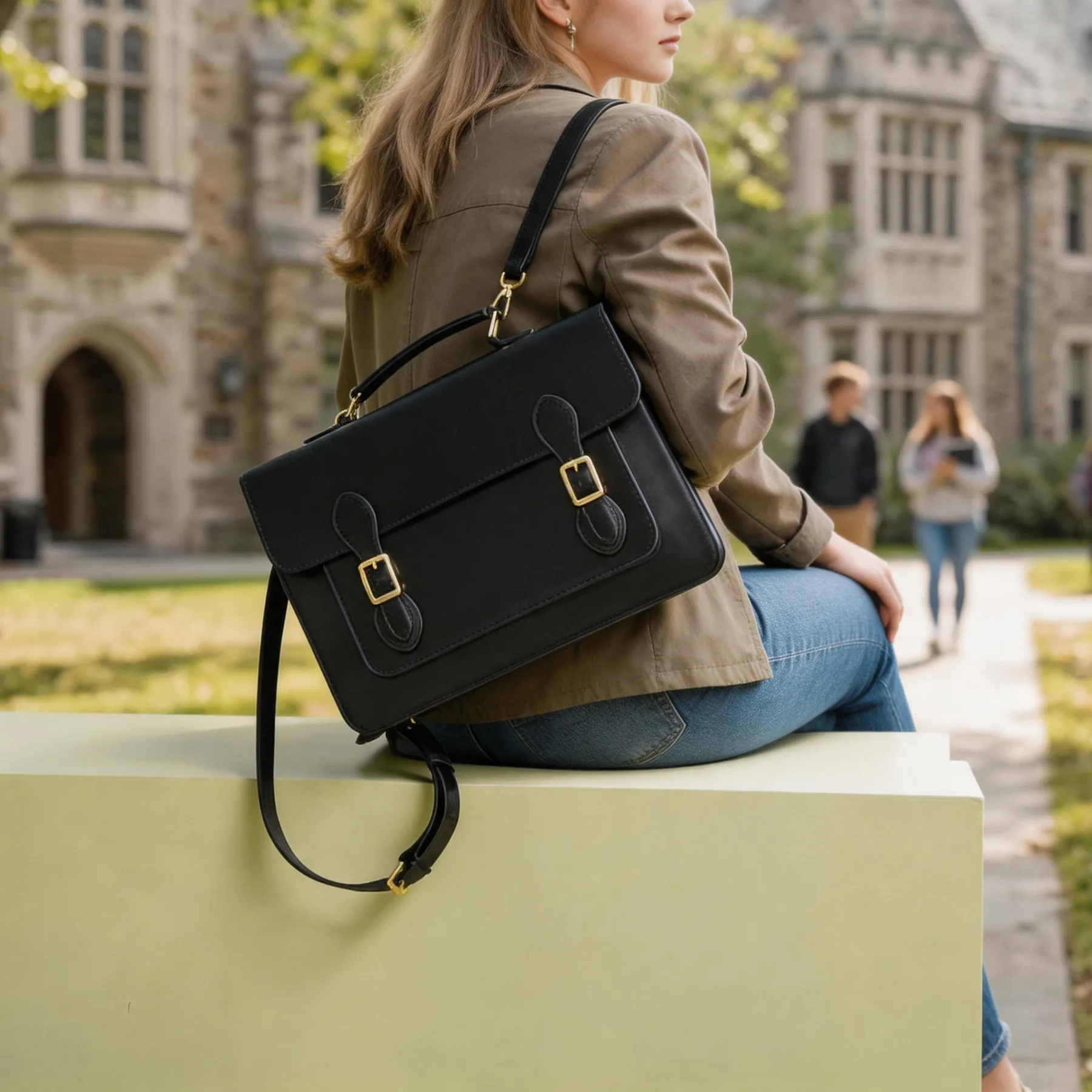 Black Classic Convertible Leather Backpack School Satchel