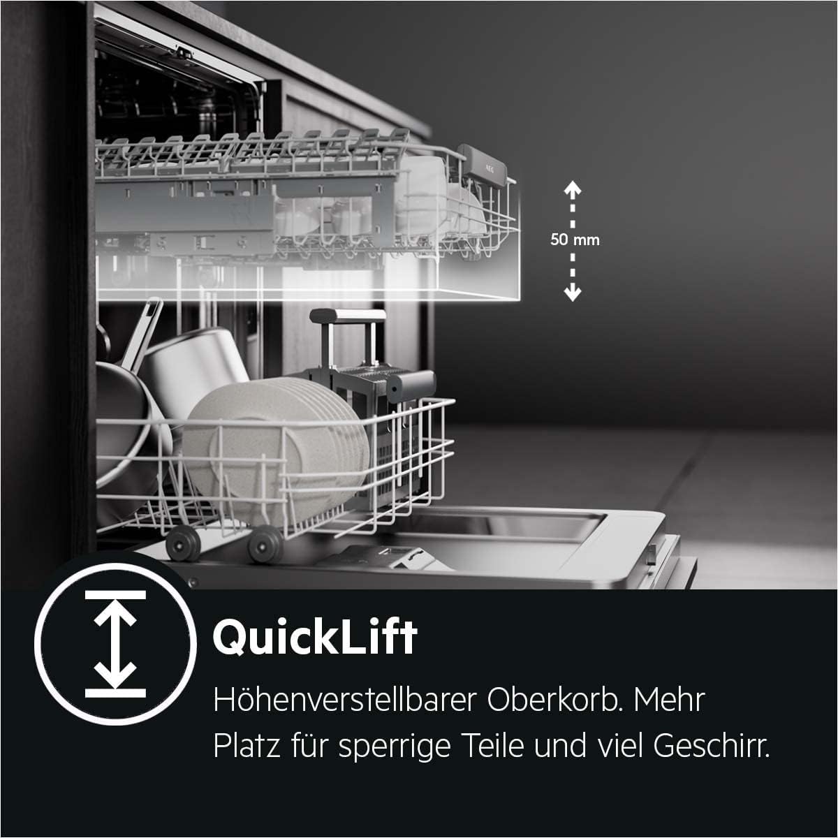 AEG Vollintegrierter Geschirrspüler 60cm, Spülmaschine Serie 7000: mit Glasschutz, Energieklasse A, Besteckschublade, personalisierte Zeit-Steuerung, leise 41dB, ComfortRails, Wasserstopp, FSE7676AP