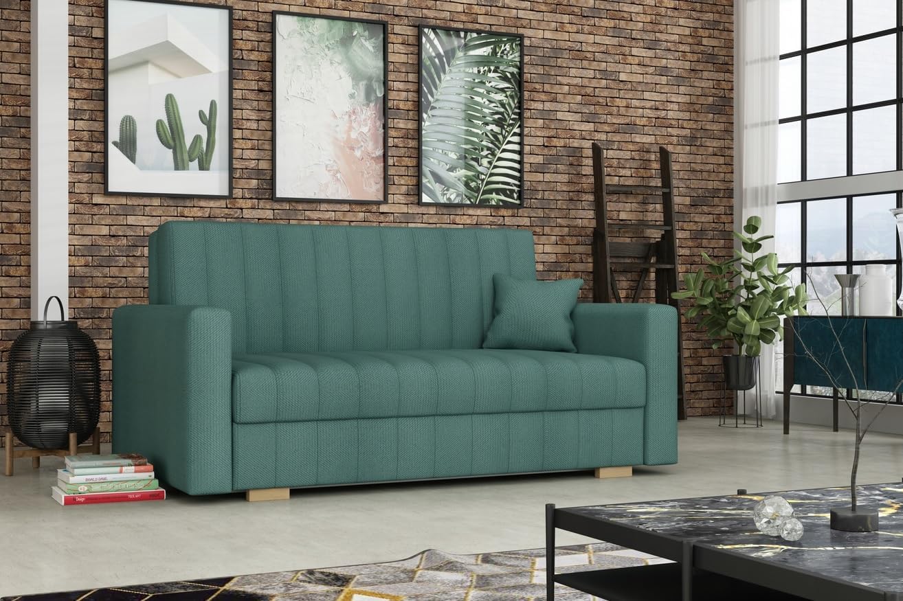 Schlafsofa klein Zanzibar I Sofa 3 Sitzer 153 cm Breit I Sofa mit Schlaffunktion I Schlafsofa mit Bettkasten I Couch mit Schlaffunktion Klein Mint