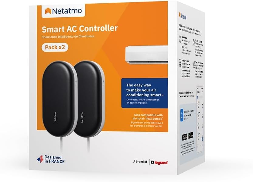 Netatmo 2er-Pack Intelligente Klimasteuerung, Vernetzte Klimaanlage für die Hitzewelle, Kompatibel mit Allen Klimaanlagen und Wärmepumpen, WI-FI, Energieeinsparung, Alexa, Google, Siri, NBU-2-NAC-EU