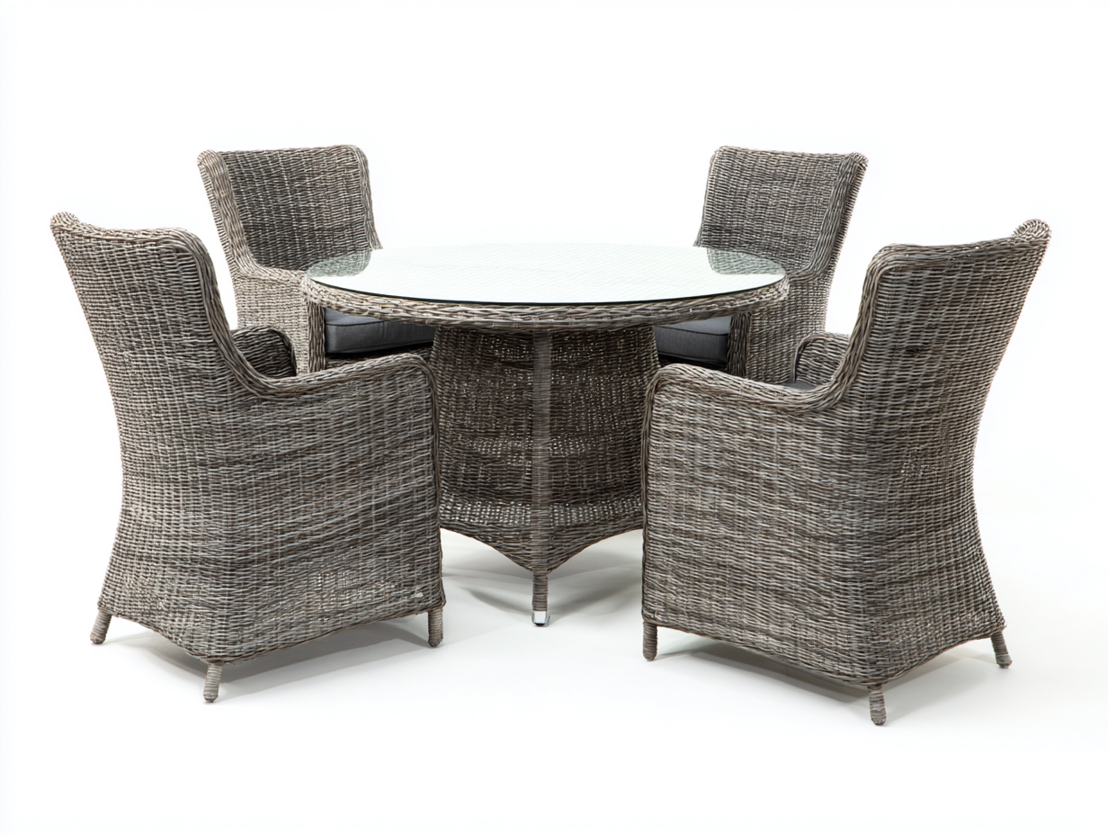 Garten Essgruppe Polyrattan 175x175x84 cm-Grau-Outdoor Gartenmöbel Essset Rundtisch Modernes Design