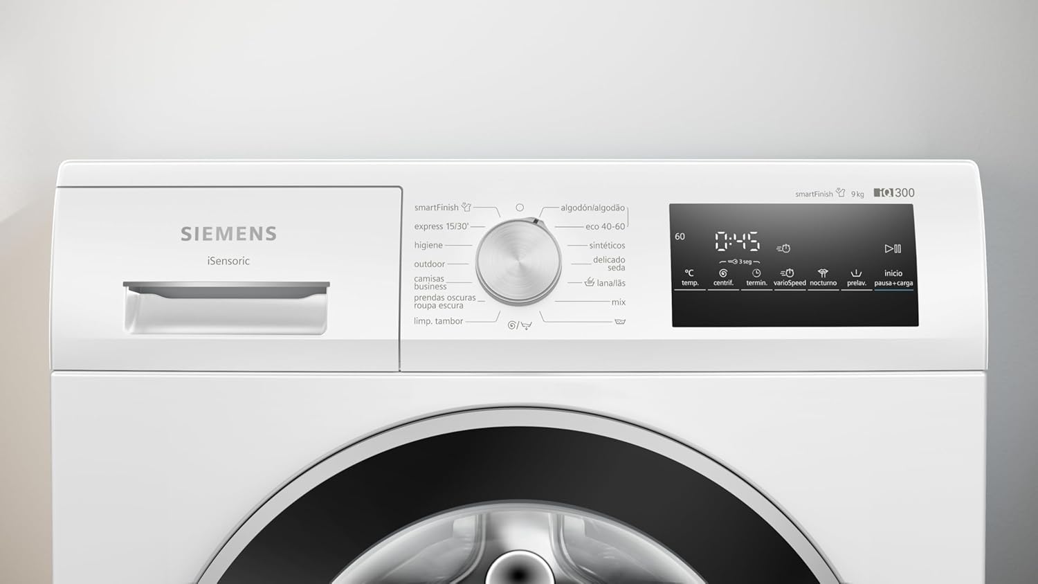 Siemens Waschmaschine, iQ300, 9 kg Kapazität, Schnellprogramme, smartFinish, weiß, WM14N292EP