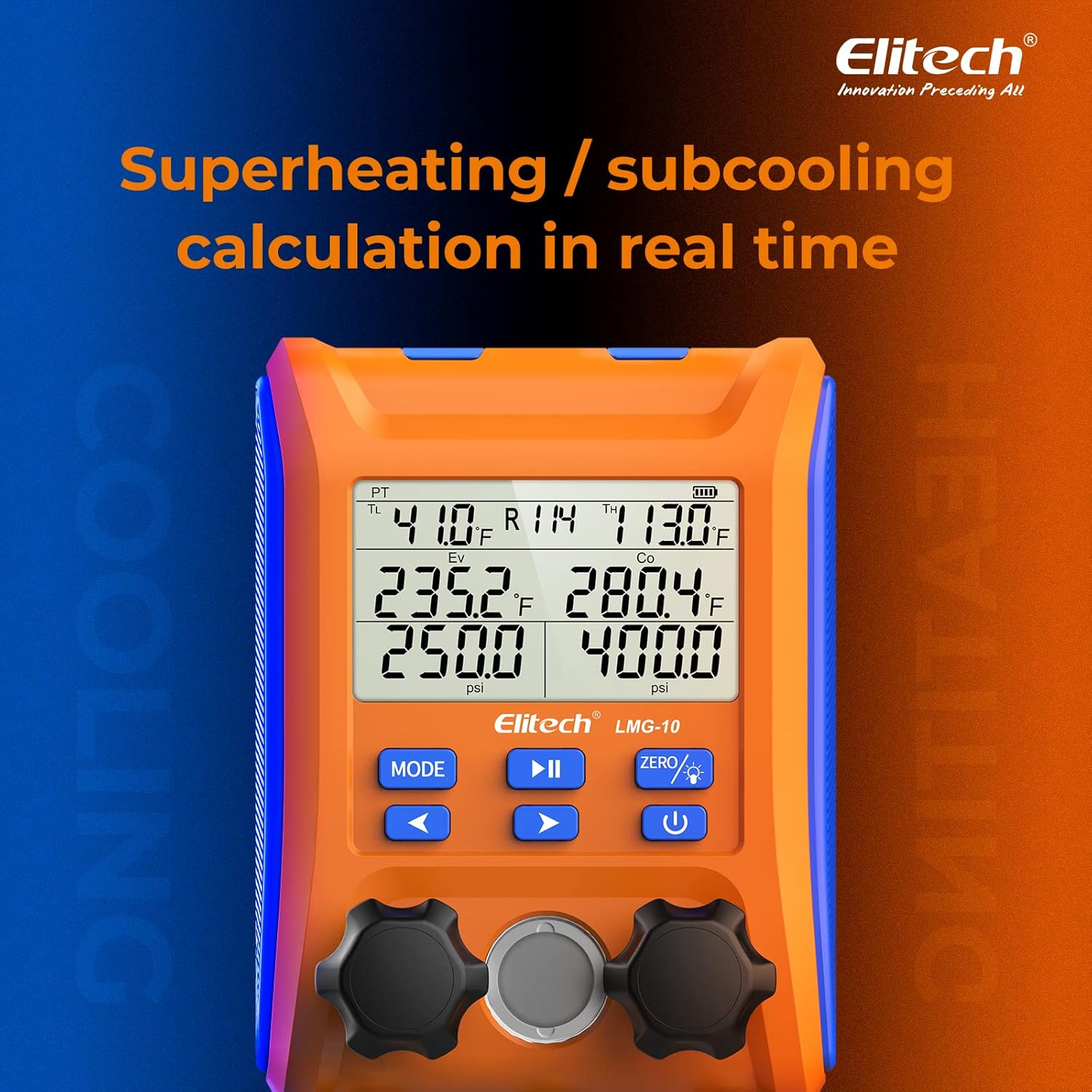 Elitech Kältetechnik die Monteurhilfe Manifold Gauge Set, Hochpräzises Vakuum Drucktemperatur Lecktester Tester Digitales Messgerät für Kühlschränke LMG-10
