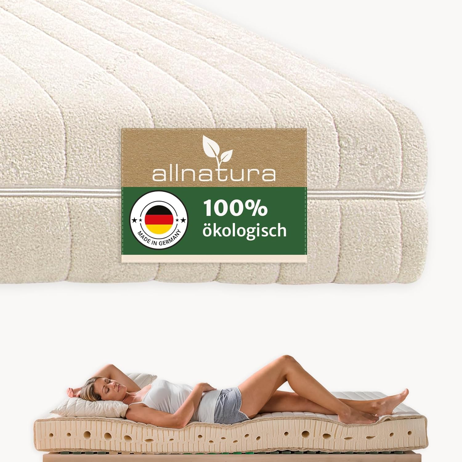 allnatura Naturlatex-Matratze Testsieger Stiftung Warentest Sanastar-Comfort - 90x200 cm, Firm (H4), Höhe: 16 cm - 7-Zonen Stützsystem - In Deutschland hergestellt mit 100% Naturkautschuk