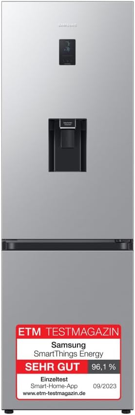 Samsung Kühl-Gefrier-Kombination, Kühlschrank mit Gefrierfach, 185 cm, 341 l Gesamtvolumen, 114 l Gefrierteil, AI Energy Mode, Wasserspender, Edelstahl-Look, RL34C652CSA/EG