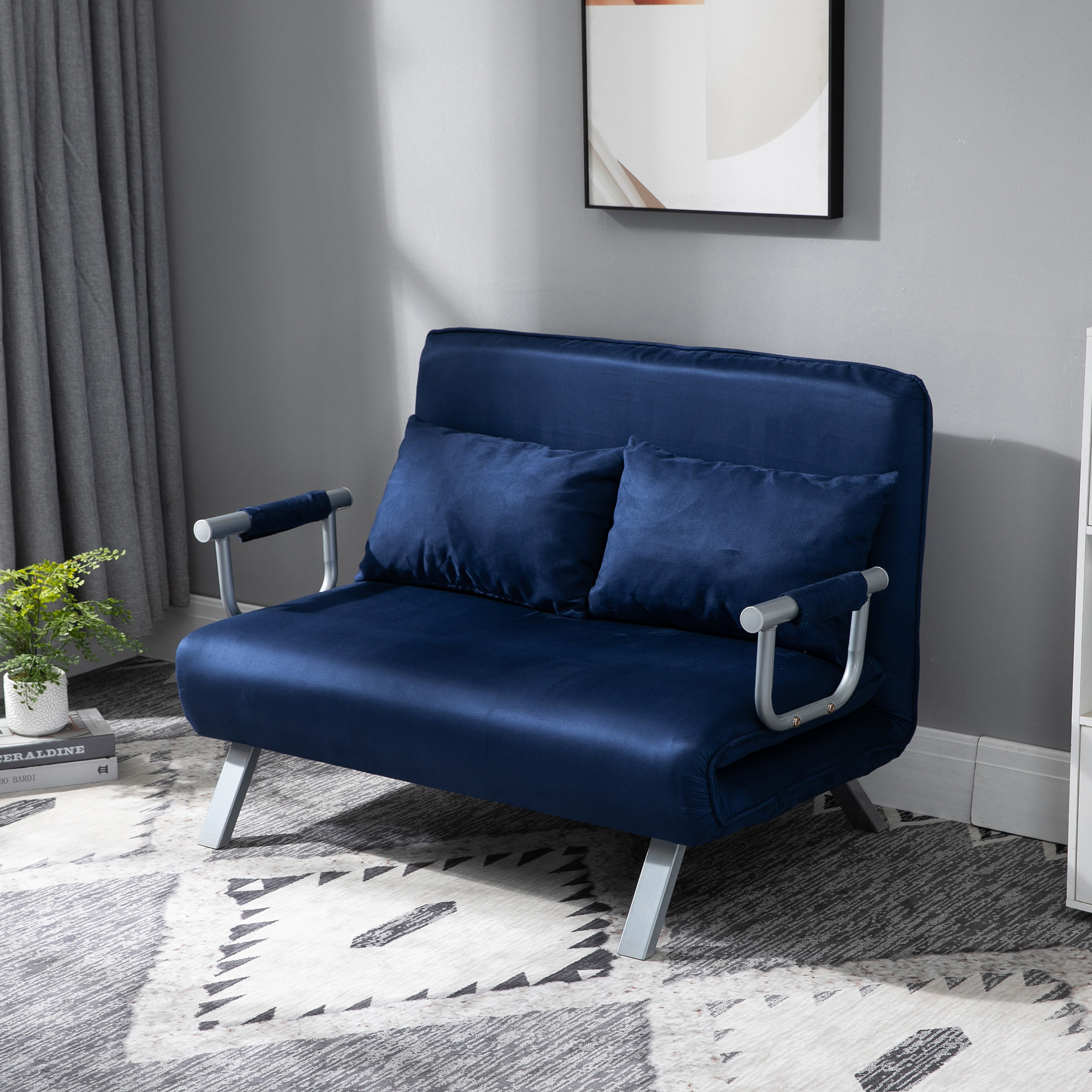 Slaapbank, 5-voudig verstelbaar, su��de-imitatie, metalen frame, incl. kussen, Marineblauw