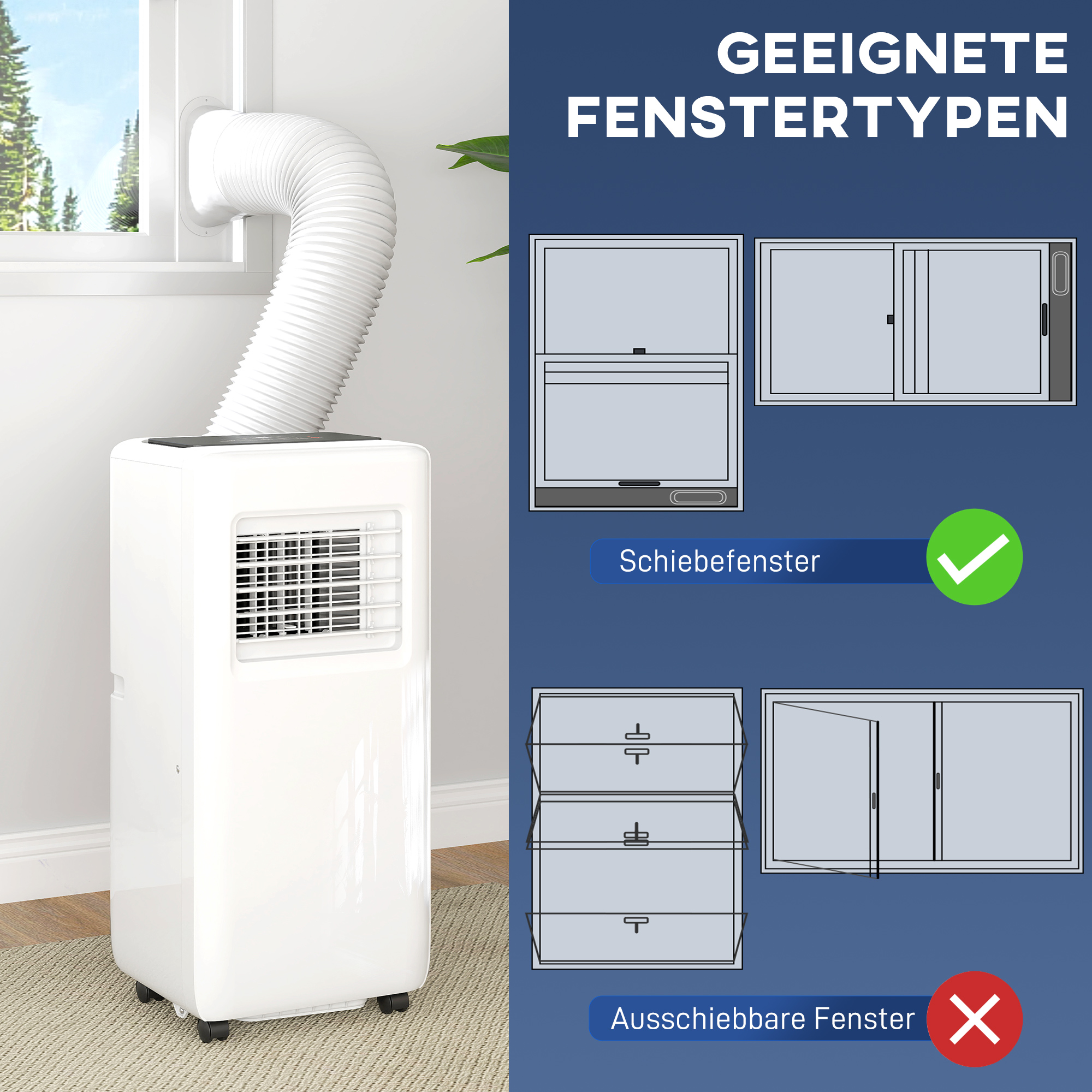 Draagbare Airconditioner met Meerdere Standen, LED-Display, Timer en Wielen, Wit