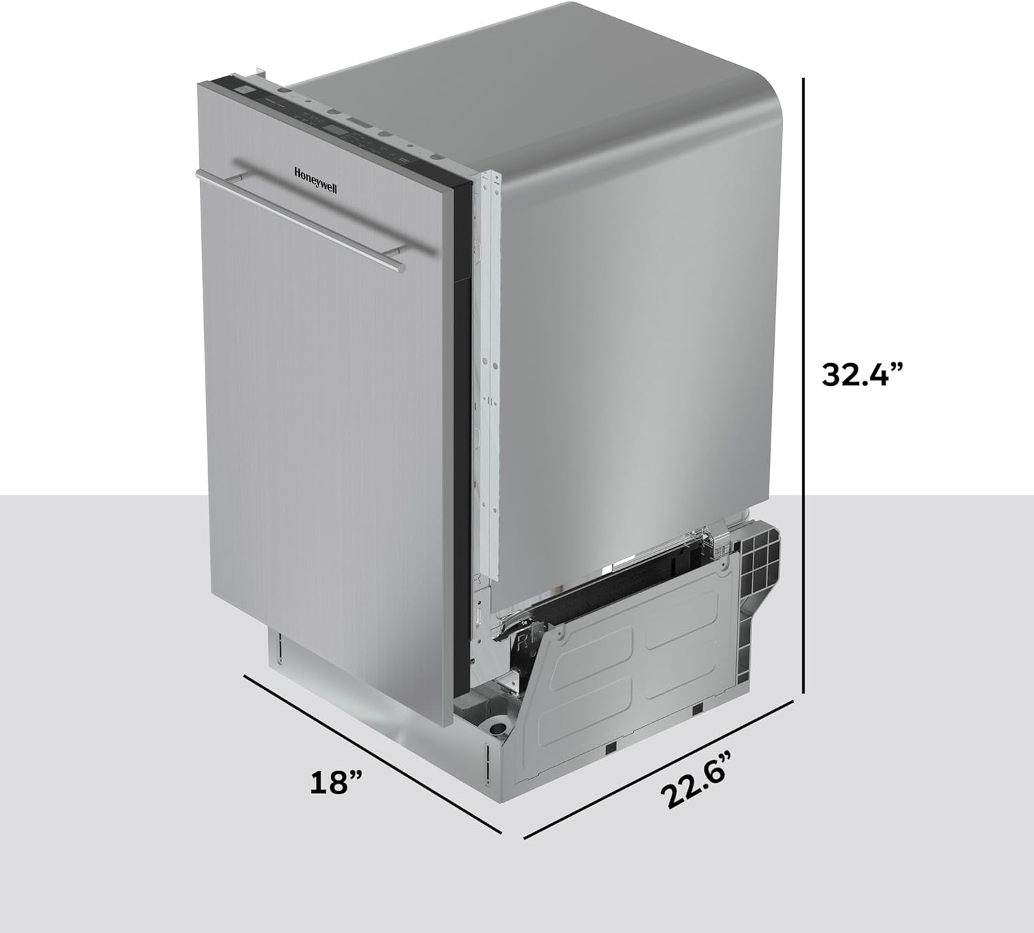 Honeywell 18 Inch Dishwasher with 8 Place settings, 6 Washing Programs, Stainless Steel Tub, UL/Energy Star  Stainless Steel