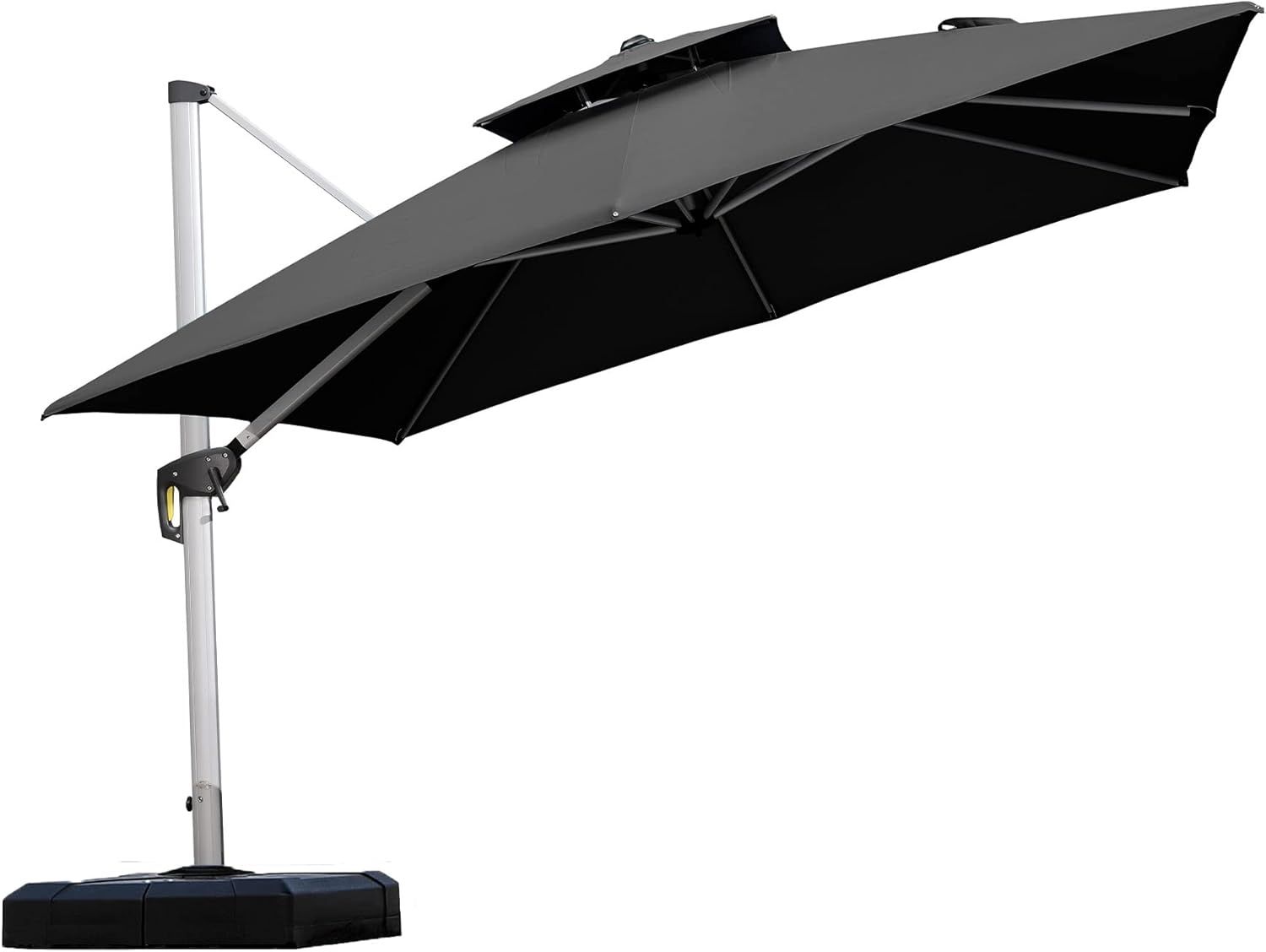 Purple Leaf 3x3m Cantilever Patio Umbrella with Crank and Tilt, Outdoor Deck Shade - Silver Frame, Black Canopy
