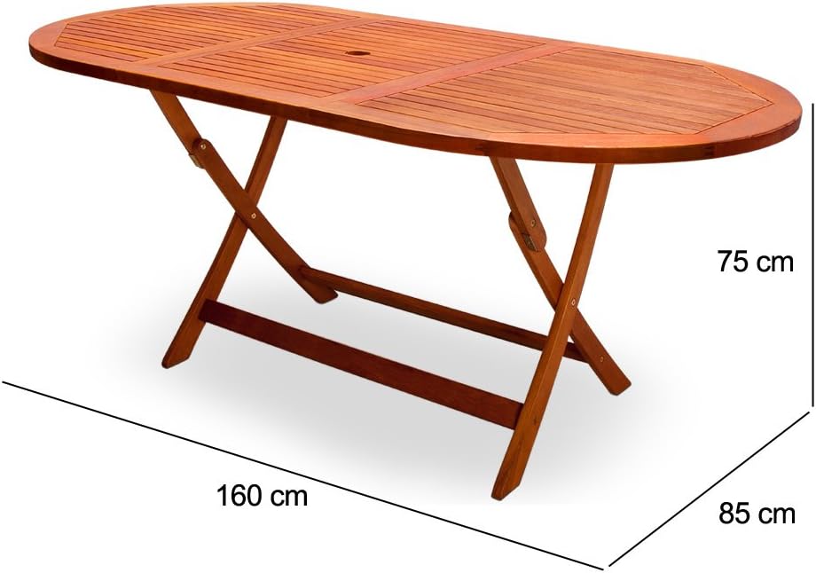 Casaria® Gartentisch Wetterfest Klappbar FSC®-Zertifiziert Holz Schirmständer 160x85cm 80kg Belastbarkeit Balkon Garten Terrasse Tisch Klapptisch Balkontisch Akazie