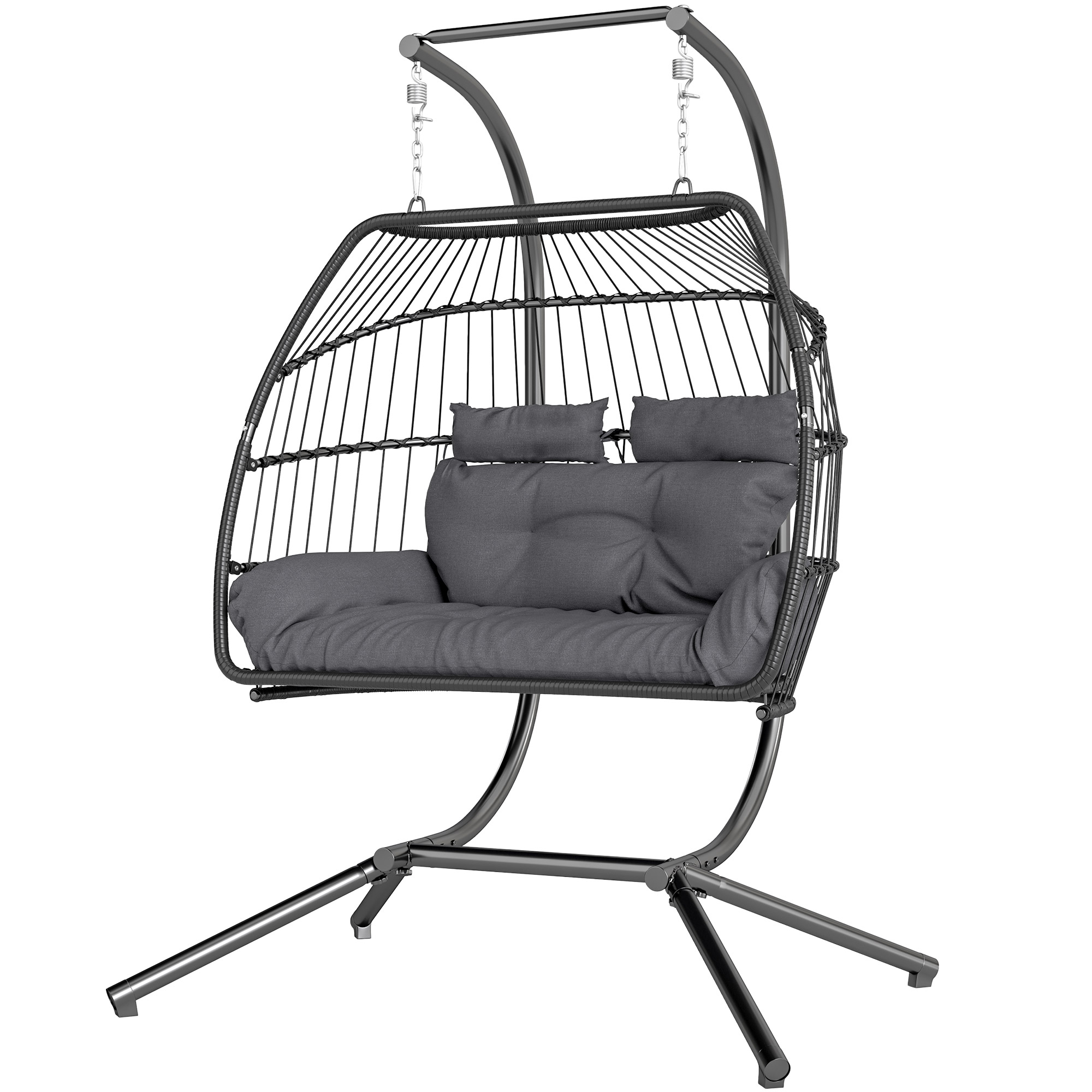 Hangstoel, Opvouwbare Mandstoel met Kussen, Stalen Frame, voor Binnen en Buiten, tot 260 kg Belastbaar, Donkergrijs