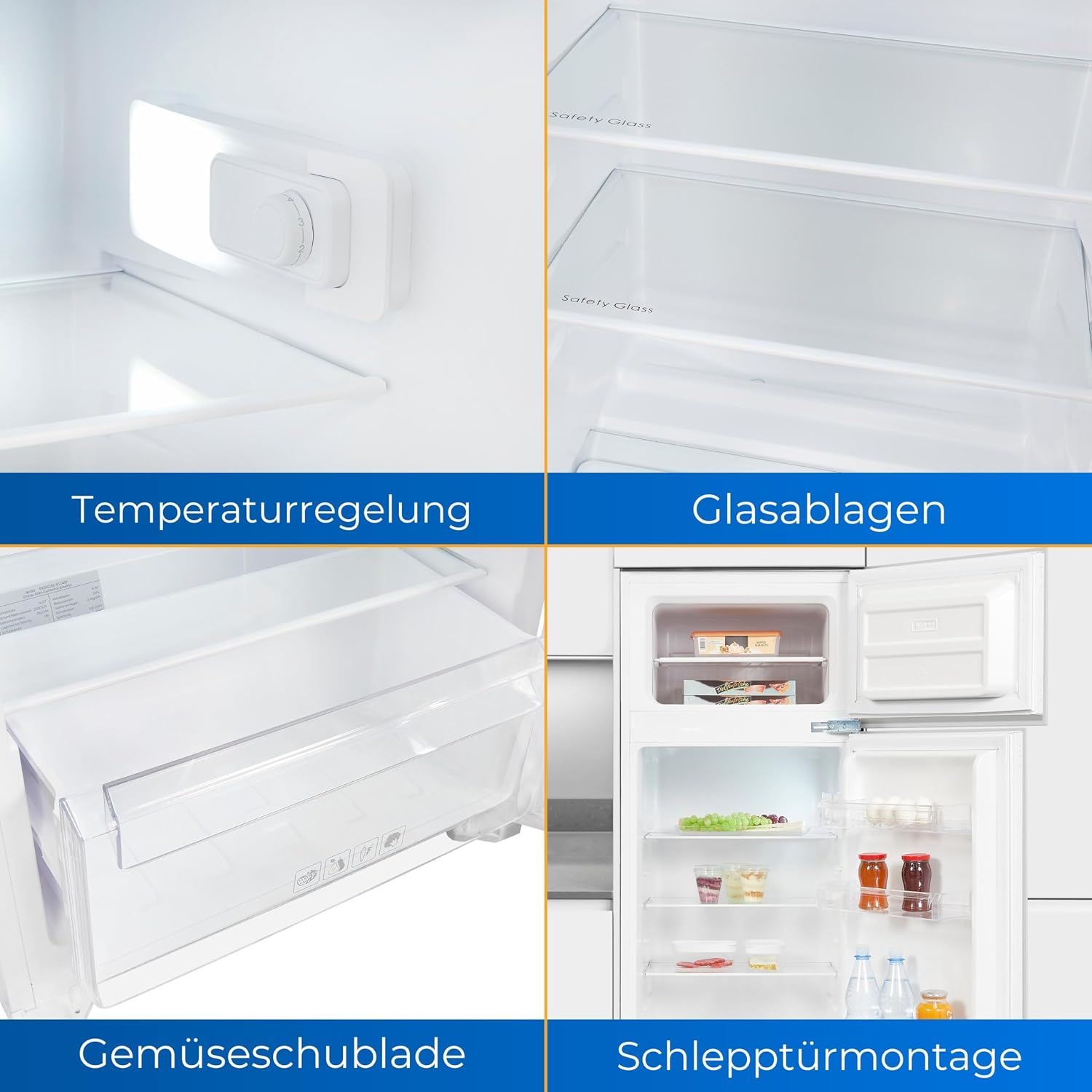 Exquisit Einbaukühlschrank mit Gefrierfach EKGC265-40-040E | Einbau Kühl-Gefrierkombination 145 cm | 205 l | Schlepptür | Inverter | Weiß | LED