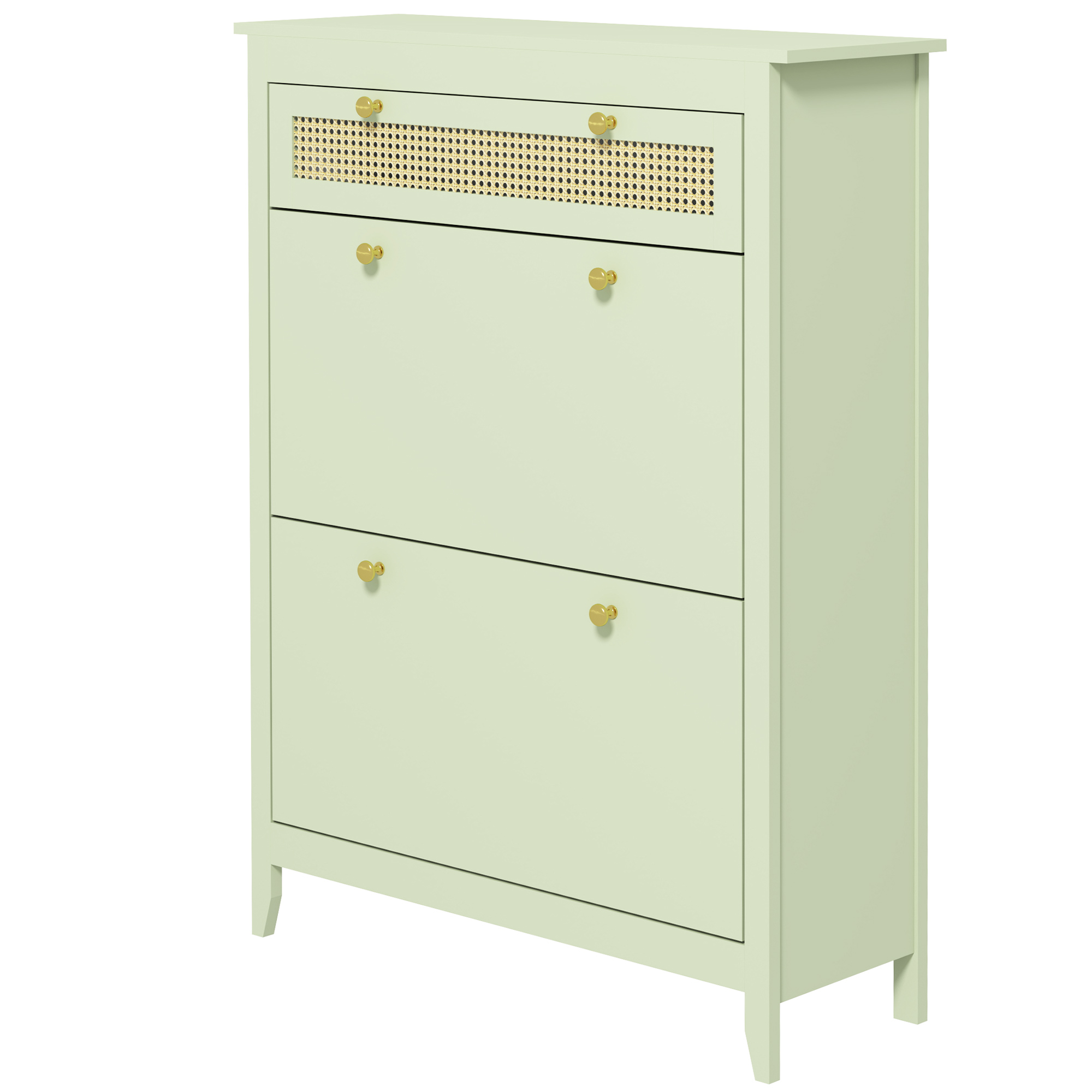 Schoenenkast voor 12 Paar Schoenen, met 1 Uitschuifbare Lade, 2 Klapladen, Schoenopberger, 88 x 30 x 120 cm, Groen