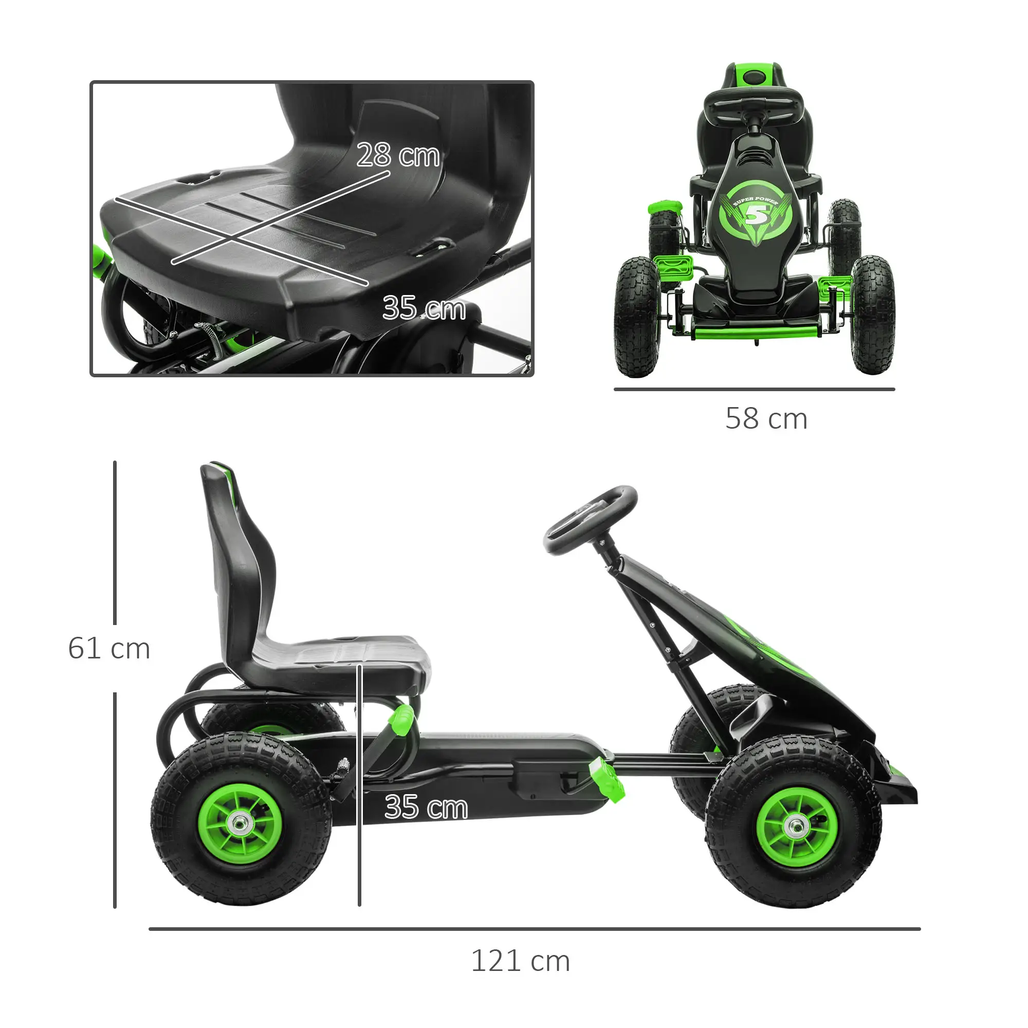 HOMCOM skelter kinderauto 3-voudig verstelbare zitting rubberbanden