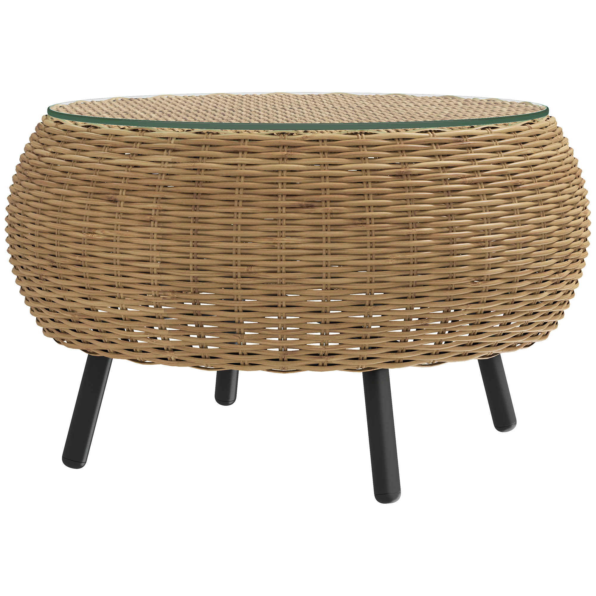 Polyrattan Bijzettafel met Glazen Tafelblad ?75 x 42 cm - Bruin