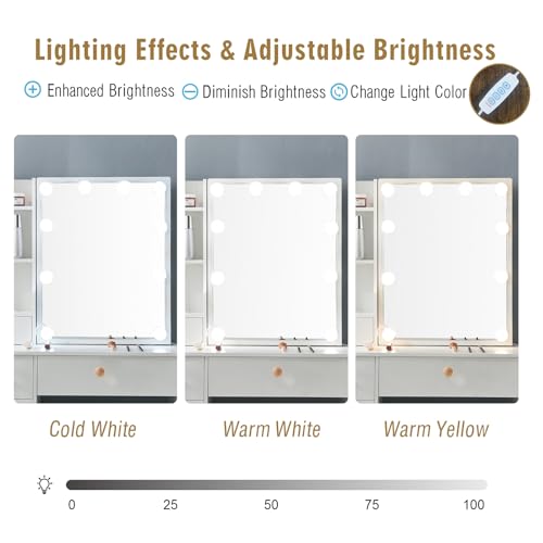 Saihemei Scrivania da trucco con specchio e 3 modalità di illuminazione, sgabello, 6 cassetti e ripiani – Mobiletto per cosmetici da camera da letto : Amazon.it: Casa e cucina