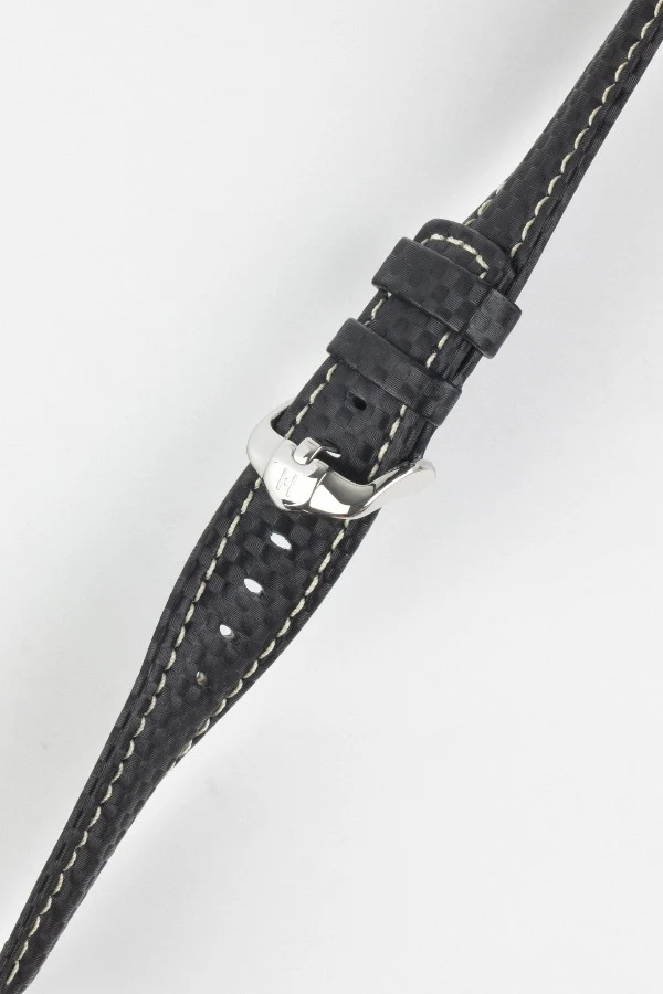 Hirsch CARBON Embossed Water-Resistant Leather Watch Strap in BLACK