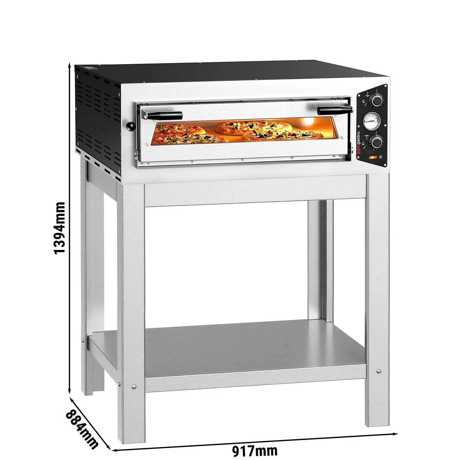 Elektrisk pizzaovn - 917x884 mm - 4x ? 30 cm - opptil 450 ��C - manuell - inkl. understell