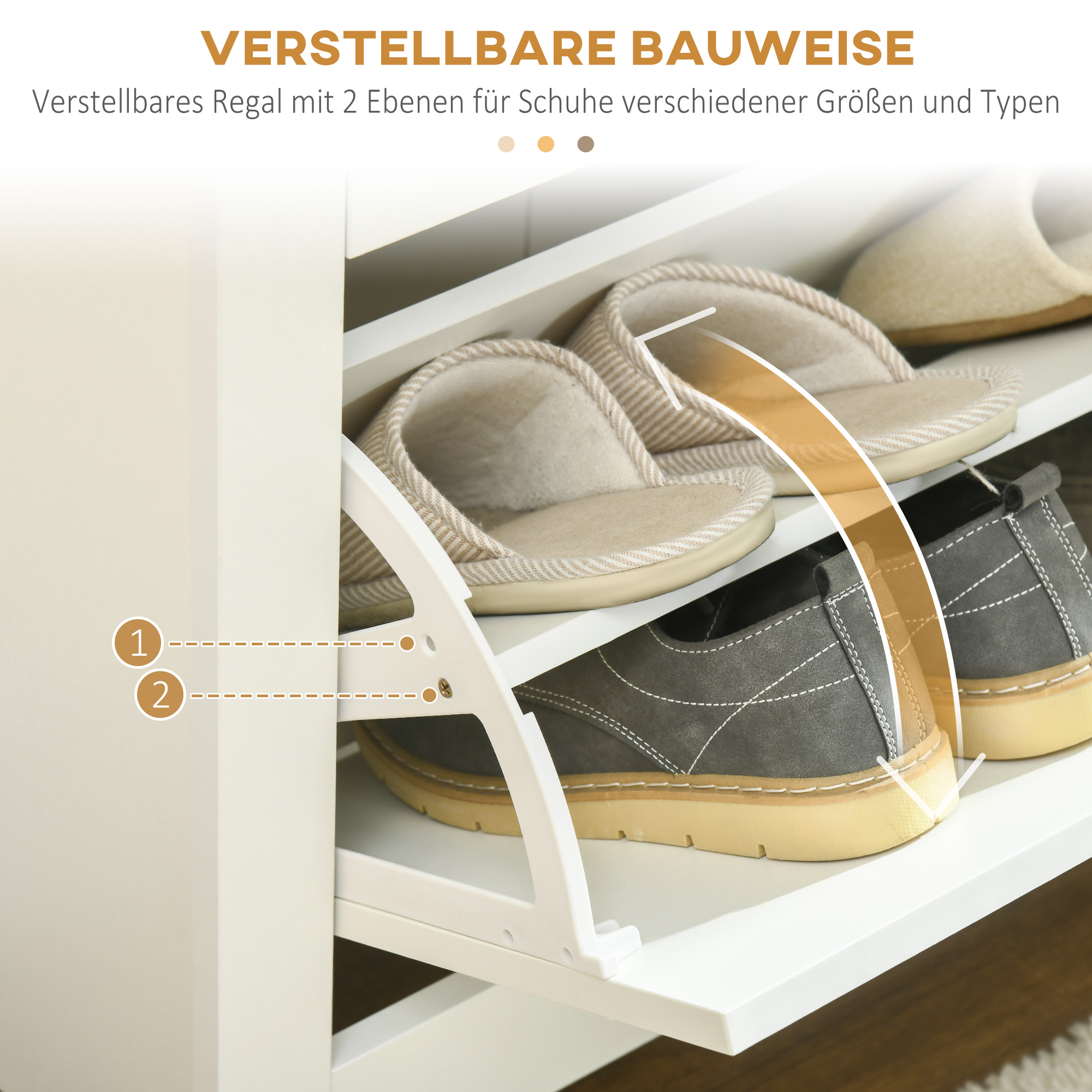 Schoenenkast Schoenenrek Schoenenopslag, 3 vakken, 18 paar schoenen, 72 cm x 26 cm x 112 cm, Wit + Bruin