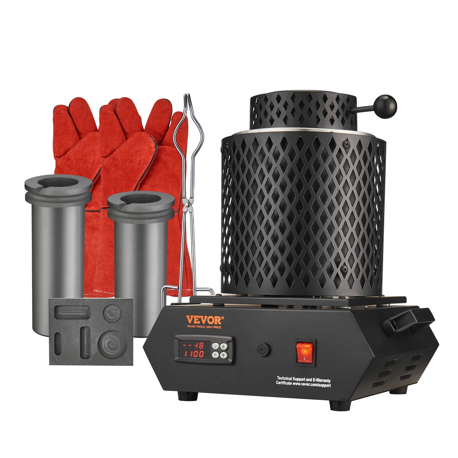 2025 SKYSHALO Goudsmeltoven, 1+3 KG, Digitale Elektrische Smeltoven, 1350W 2102?H/1150??, Elektrische Oven voor Smelten, Gieten en Raffineren van Sieraden en Edelmetalen zoals Goud, Zilver, Koper en Aluminium