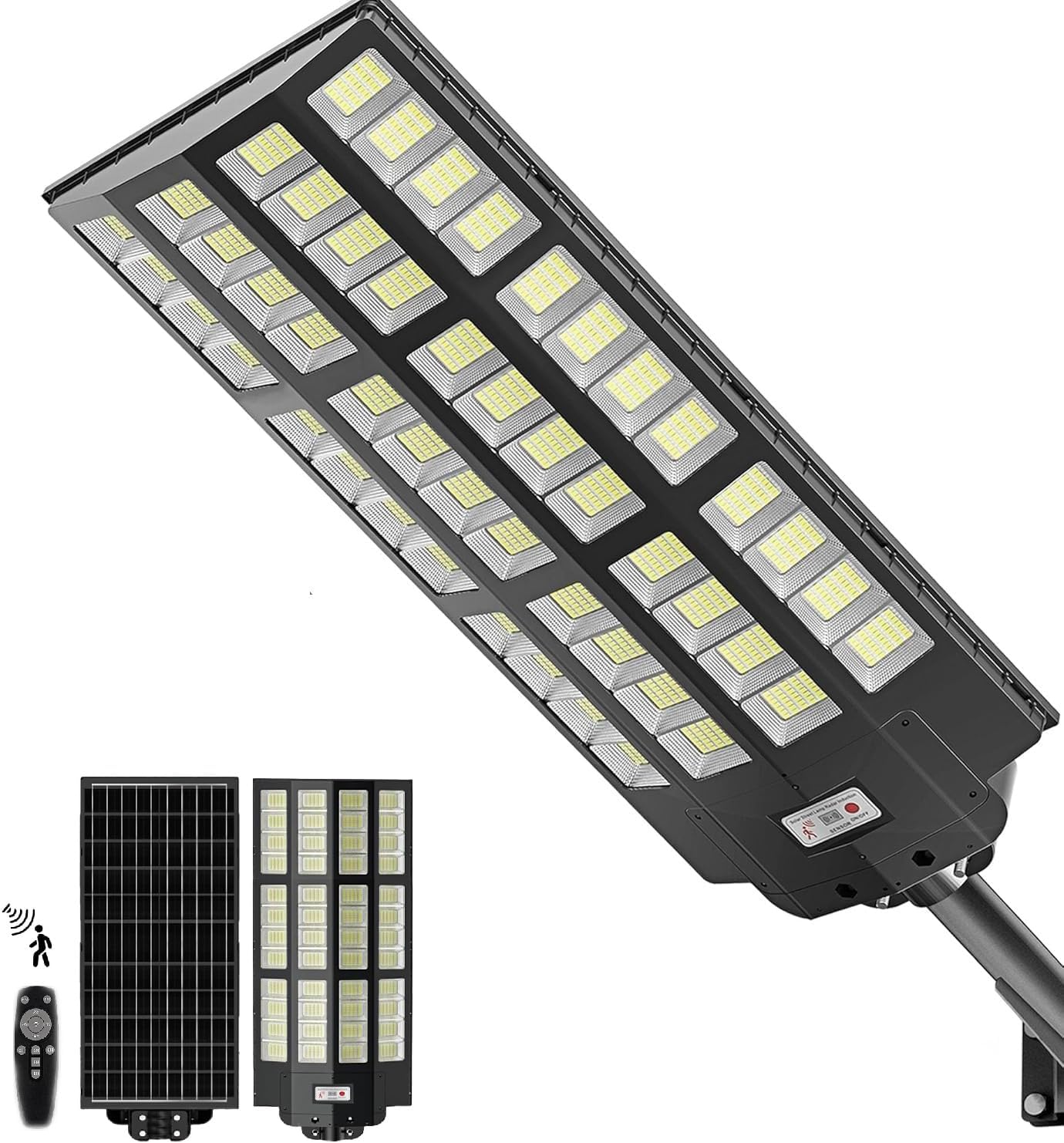 6000W Solarstrahler für außen mit Bewegungsmelder, 7000K Solar Wegeleuchte, IP66 Wasserdichte LED Solarlampen Strassenlaternen mit Fernbedienung für Hof Garten Parkplatz Straßen