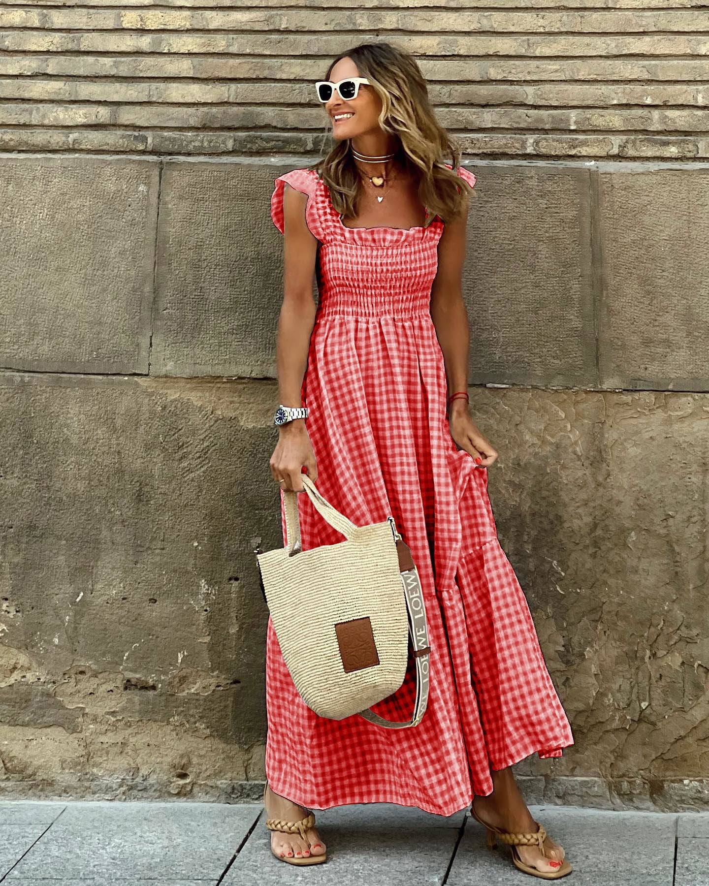 Maxikleid aus Baumwolle mit Gingham-Muster f��r Damen