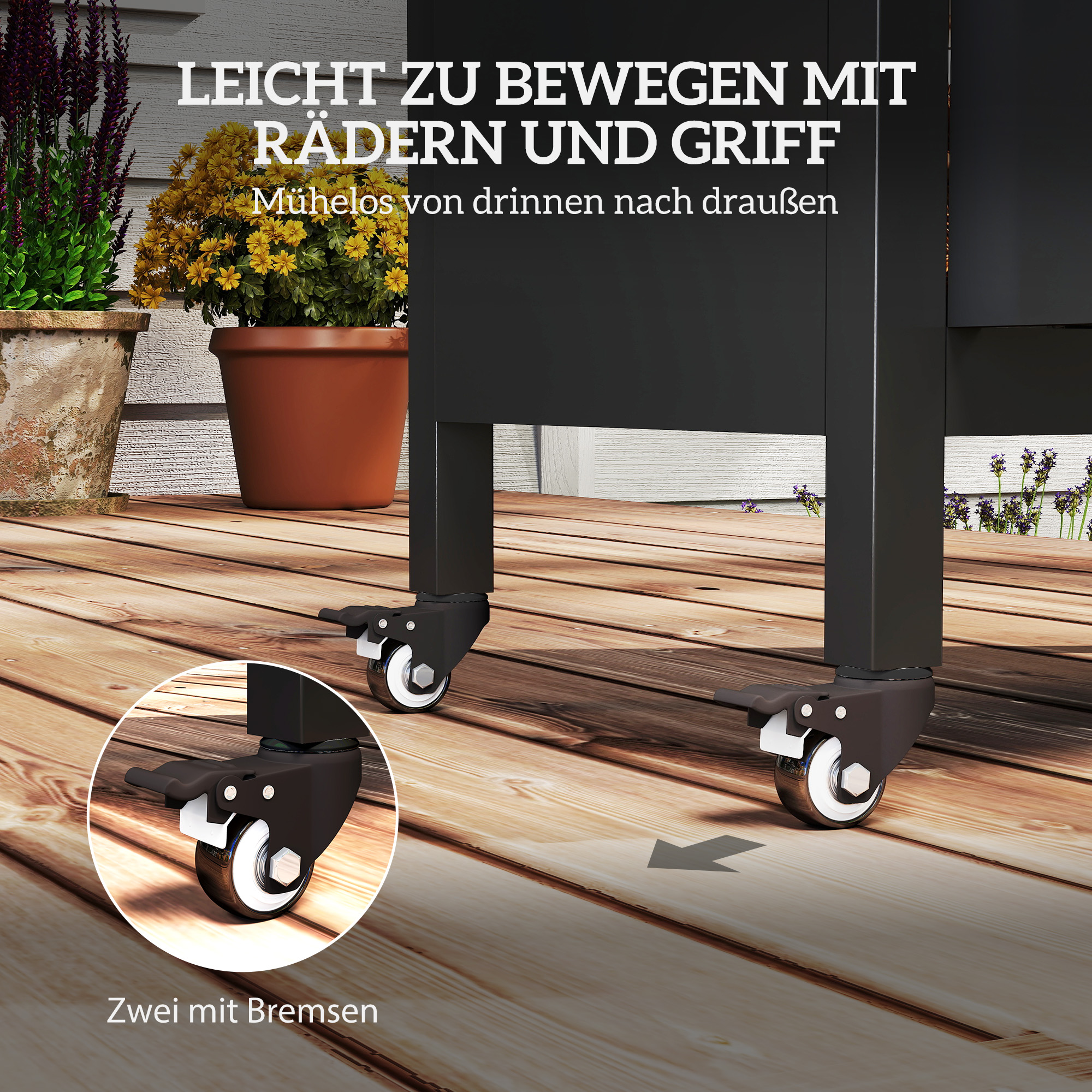 Outsunny Grillwagen met 3 Niveaus Serveerwagen met Werkblad Schrank Haken Wieltjes 116x50x93cm Zwart